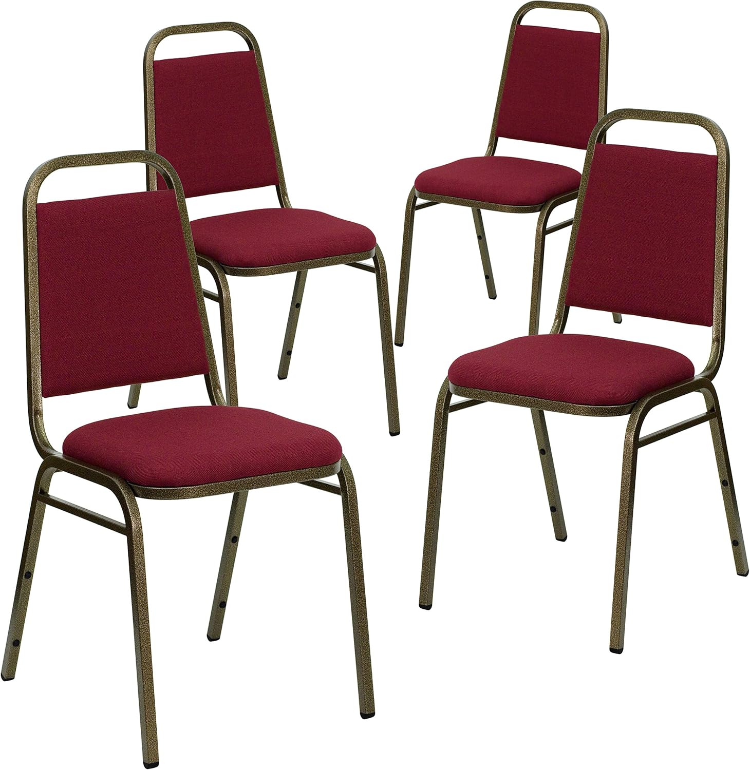 Flash Furniture 4 Pack HERCULES Series Trapezoidal Back Stacking Banquet Chair in Burgundy Fabric - Gold Vein Frame Burgundy Fabric/Gold Vein Frame Set of 4