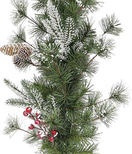 Miniatura 3 de Puleo International - Guirnalda decorada de PEPVC de 9 x 10 pulgadas, 220 puntas, conos de pino y bayas