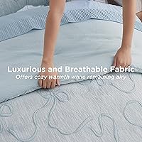 Vista 5 de Bedsure - Juego de edredón individual/King, juego de cama bohemio azul polvo capitoné, 3D, tipo jacquard, 2 piezas: 1 edredón estilo rústico chic