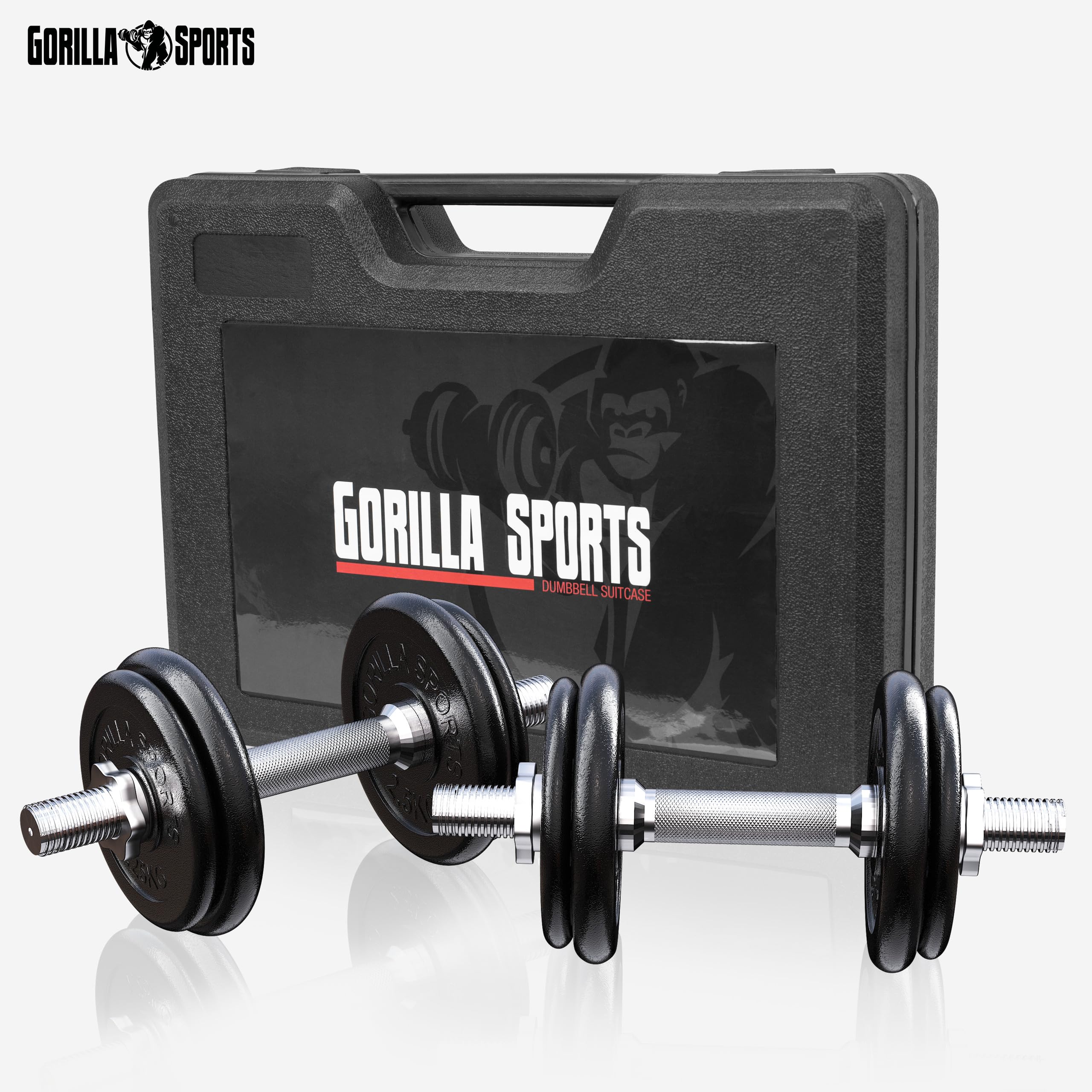 GORILLA SPORTS® Mancuernas Ajustables 20kg, 2 Barras, 8 Discos