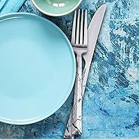 Vista 3 de Hamilton Forge Tomodachi by Hampton Forge - Dali Marble - Juego de cubiertos de 20 piezas - Servicio para 4 cubiertos - Acero inoxidable - Blanco