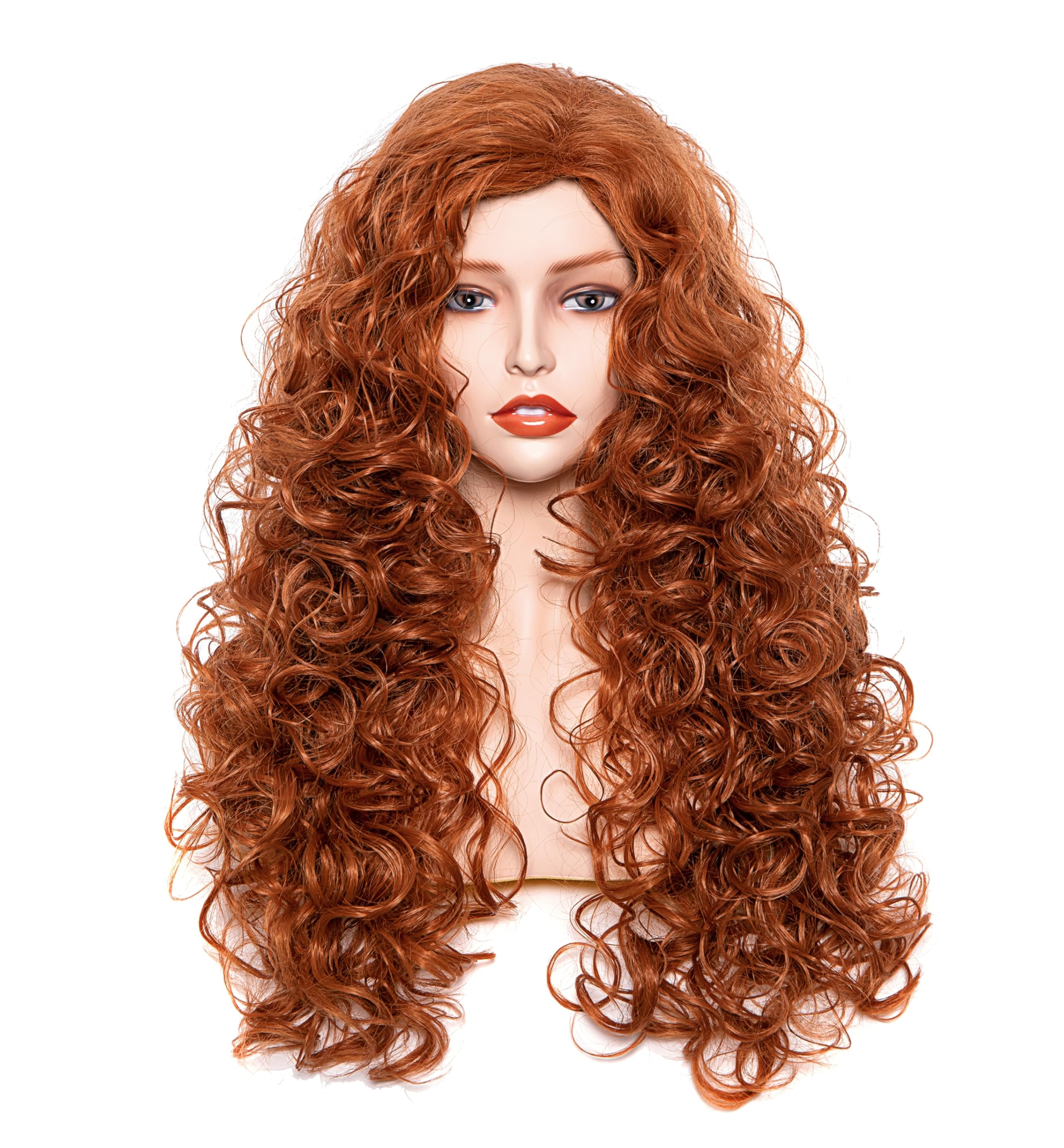 Gerulyss 28 Inches Long Wavy Ginger Wigs for Women Auburn Natural Curly Synthetic costume Hair Wig Fox Red Fluffy Full Head Halloween Wig
