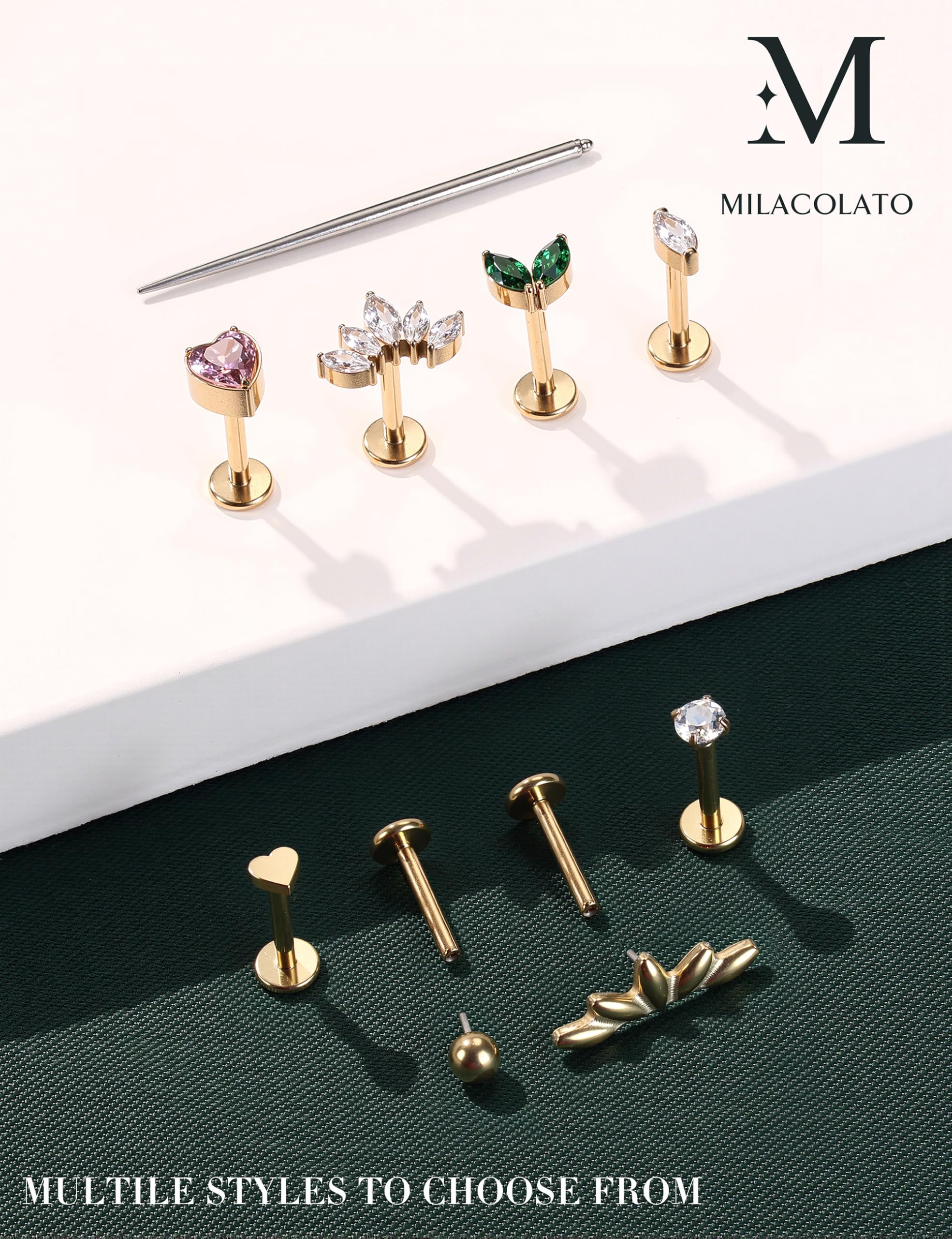 Milacolato G23 Titan Helix piercing złoty/srebrny, tragus, labret, kolczyk do wargi, meduza, gwint wewnętrzny, medyczne kolczyki sztyfty, małe kolczyki na sztyfcie, 6/8 mm