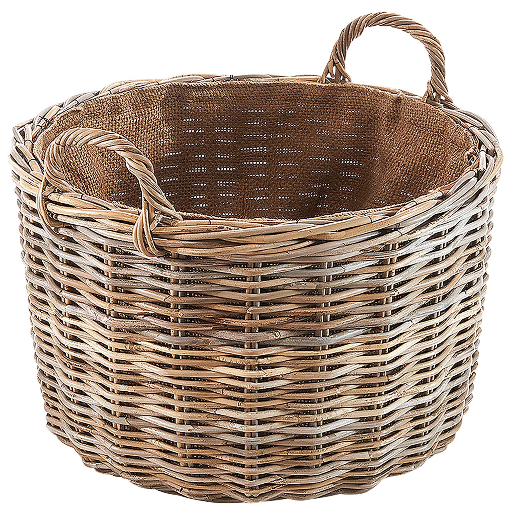 Kobolo Rattankorb Holzkorb für Kaminholz - rund - Rattan kubu grau - 34x50 cm