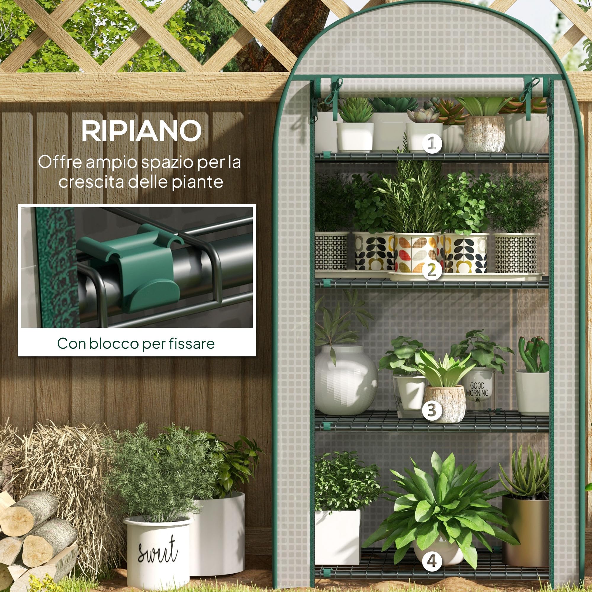 Outsunny Serra da Balcone a 4 Ripiani con Porta Avvolgibile, Serra per Orto con Struttura in Acciaio e Copertura PE, per Piante Orto Verdure Fiori Frutta, Anti UV, 80x50x160 cm, Bianco