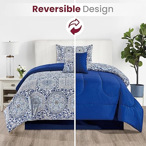 Miniatura 2 de LDC LUX DECOR COLLECTION Juego de edredón individual Azteca Azul - Experimenta la comodidad con el edredón individual  Juego de edredón de 5 piezas