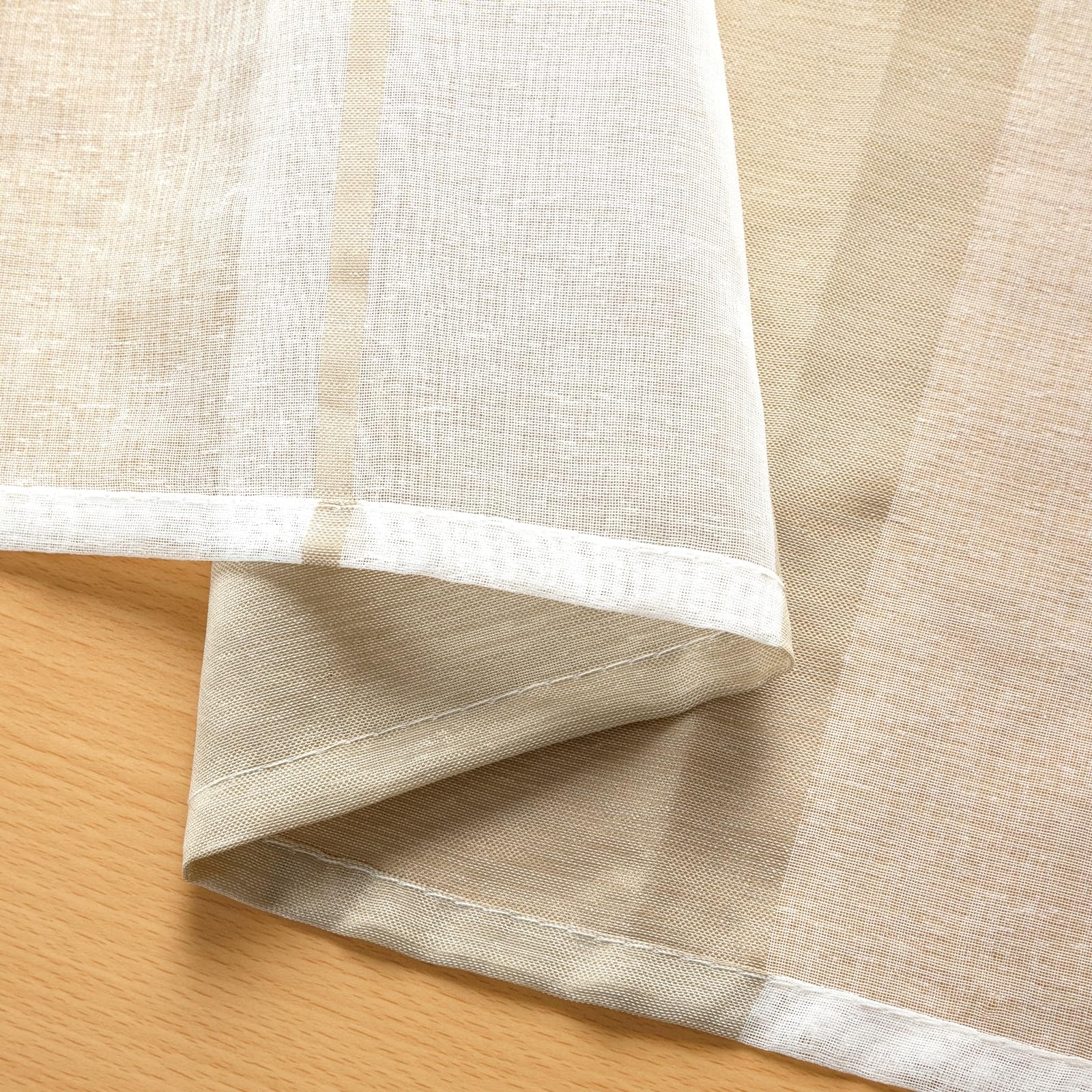 Transparente Voile Vorhänge Beige mit Ösen, Polyester Vorhänge Elegant Kurz 2 Stück für Schlafzimmer, H244 x B102 cm
