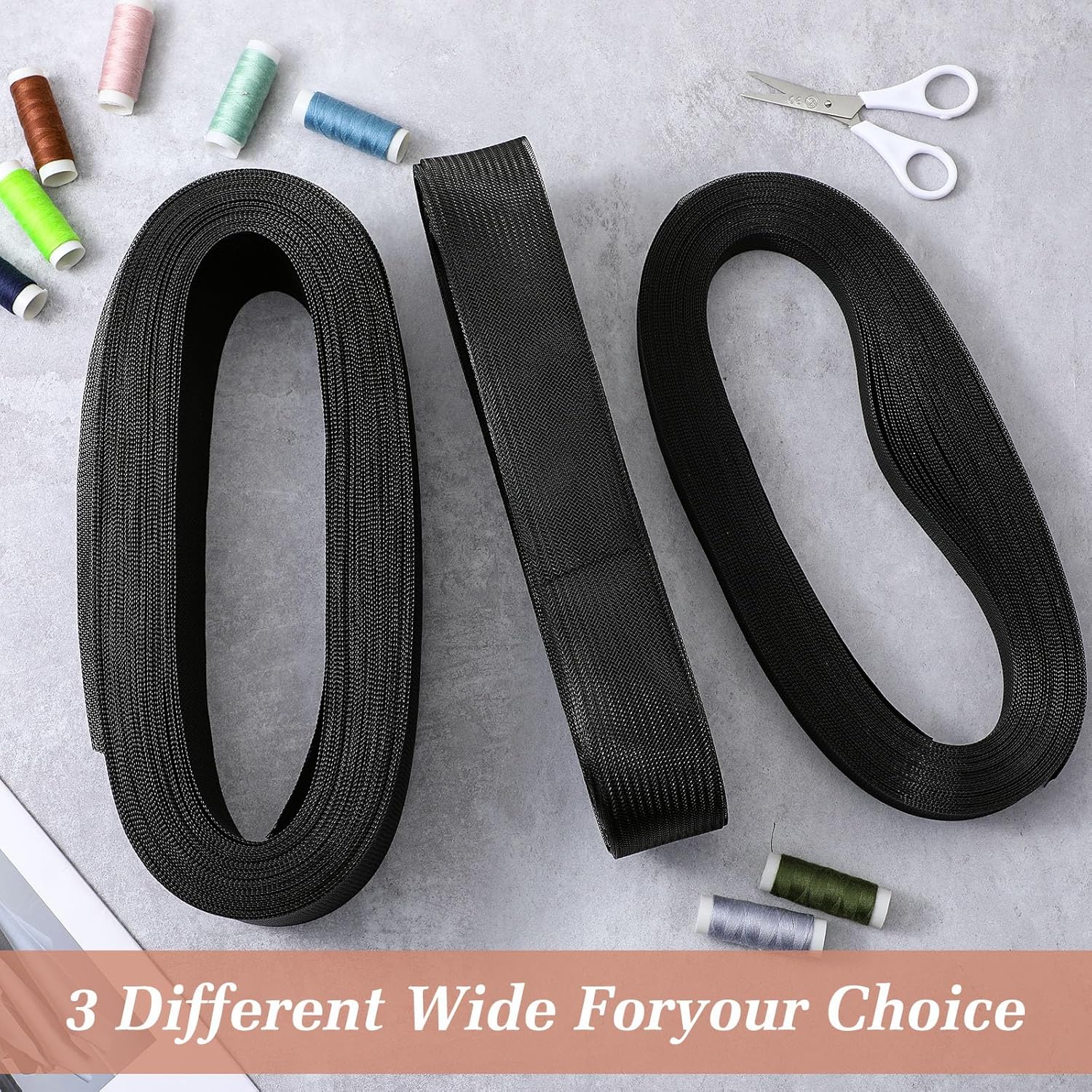 3 Rolls 150 Yards 1 Inchs 2 Inch 3 Inch Horsehair Braid for Sewing Trimming Wide Stiff Polyester Boning Hair Ribbon