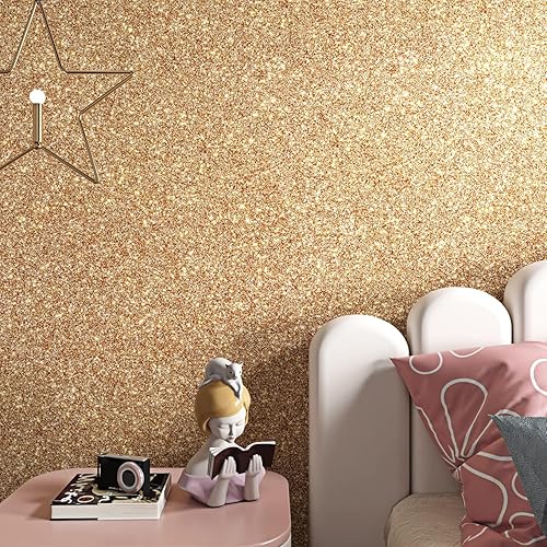 Miniatura 8 de FunStick Papel tapiz dorado champán con purpurina para despegar y pegar, papel de contacto con purpurina dorada para armarios, papel tapiz Dorado