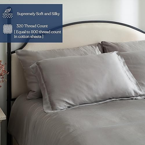 Miniatura 2 de Delara Juego de sábanas bajeras de 3 piezas de 100 % eucalipto lyocell Tencel, enfriamiento natural, súper suave, sedoso, absorbe la humedad, suave