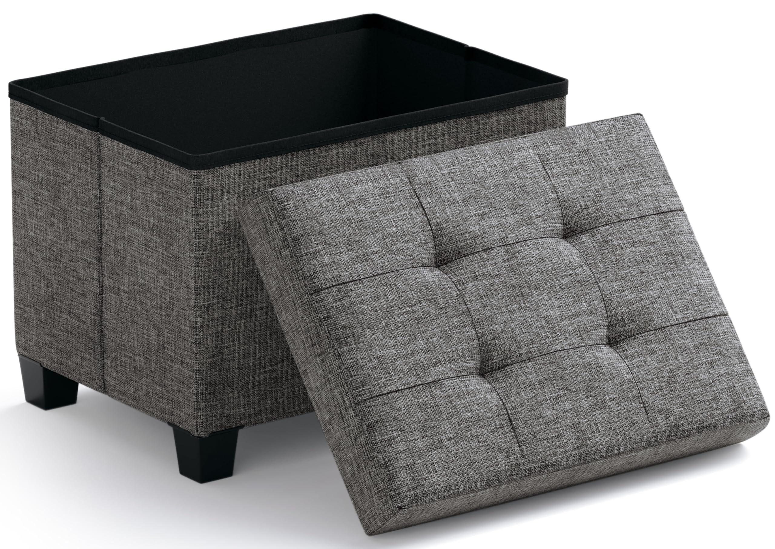 Ornavo Home Small Rectangle Storage Ottoman with Legs, 12x16x12, Dark Gray