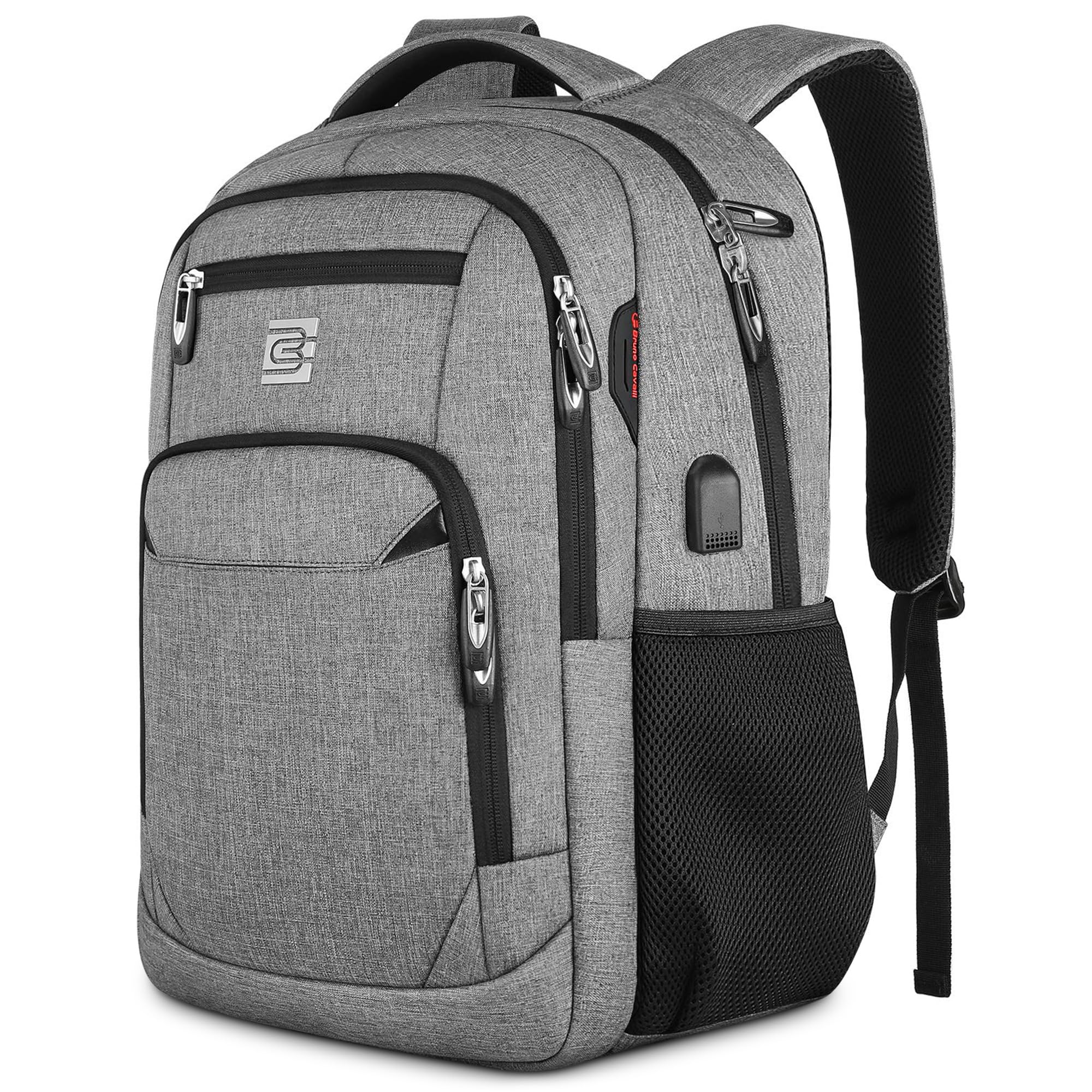 VARLIVOO Uomo Zaino USB Port Donna Zainetto 15,6" Laptop Uomo Borse Alta Capacità Lavoro Viaggio Scuola Impermeabile Polyester Grigio Chiaro