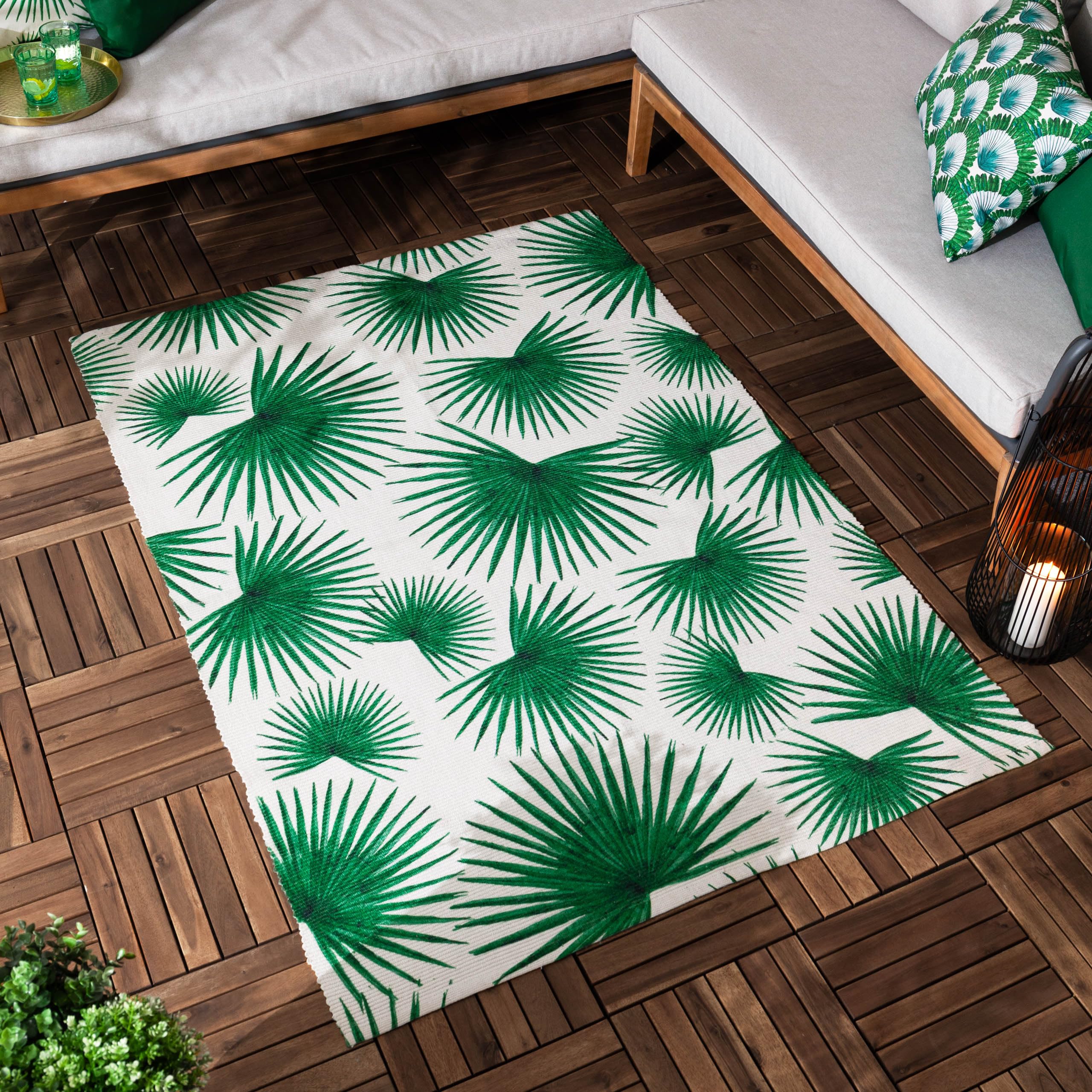 Furn Algave Indoor/Outdoor Rug - Green - 120cm x 170cm - Art Deco Palm Leaf Pattern