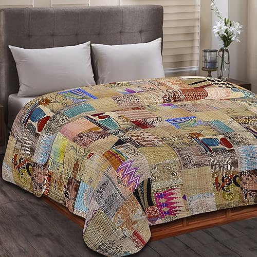Colcha de seda india Kantha de retazos de seda tamaño Queen Twin Patola Colcha disponible en Yaxa Guatemala