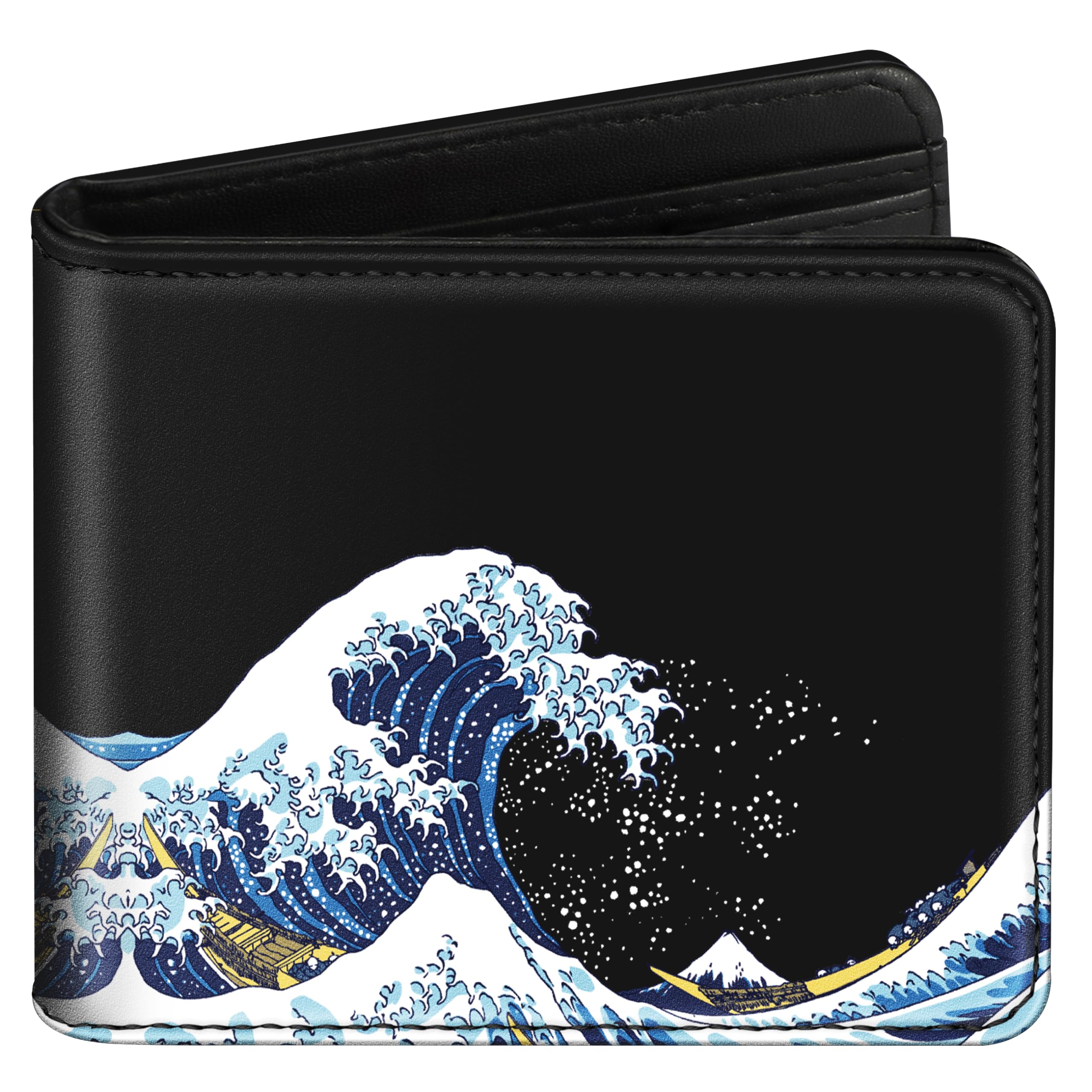 Funermei Cute Wallet for Teen Boys Great Wave Leather Bifold Wallet for Girls Women Men Aesthetic Japanese Waves Credit Card Holder RFID Blocking Id