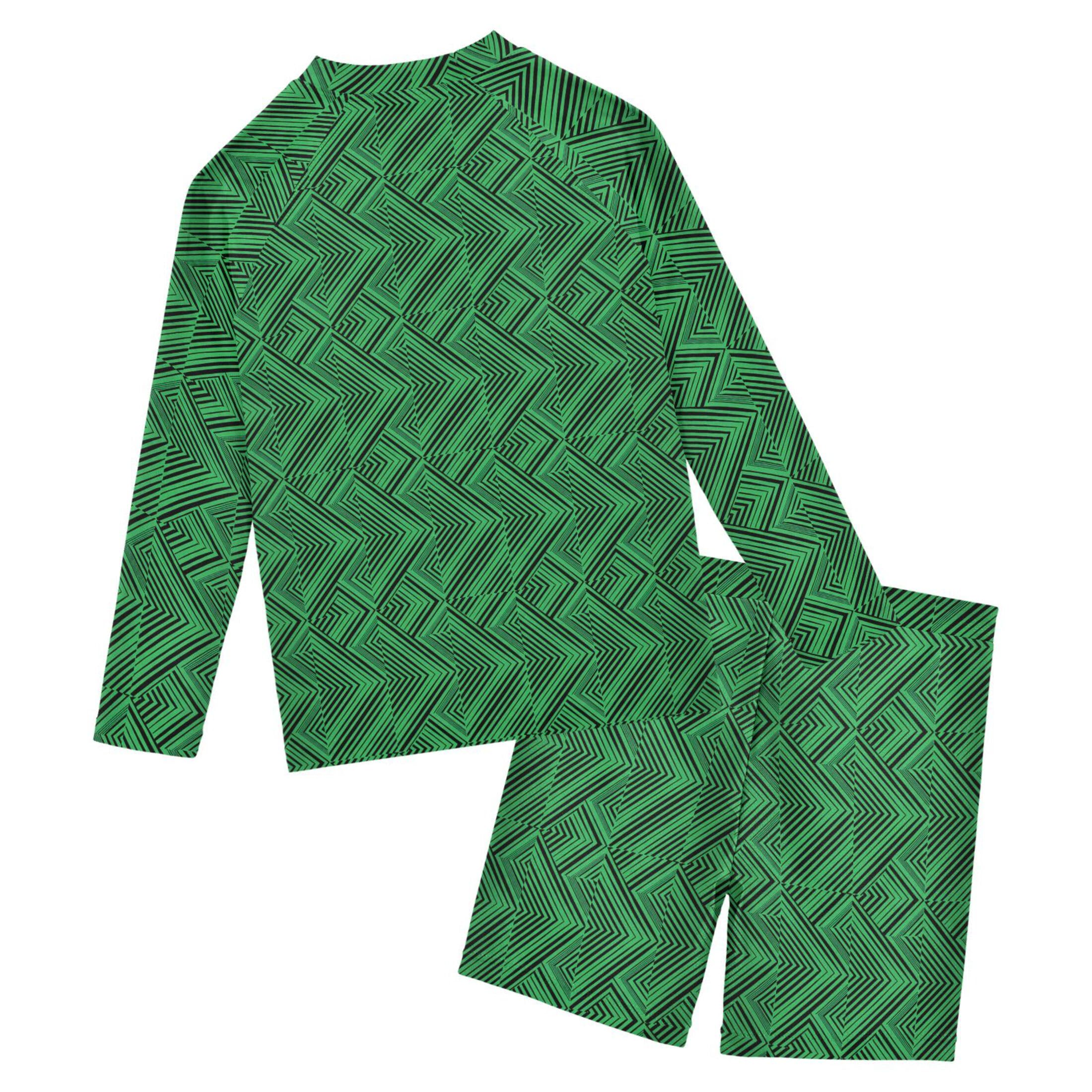 Green and Black Squares Baby Boys' Toddler Long Sleeved Rashguard Swim Bathing Suit Set B0405042