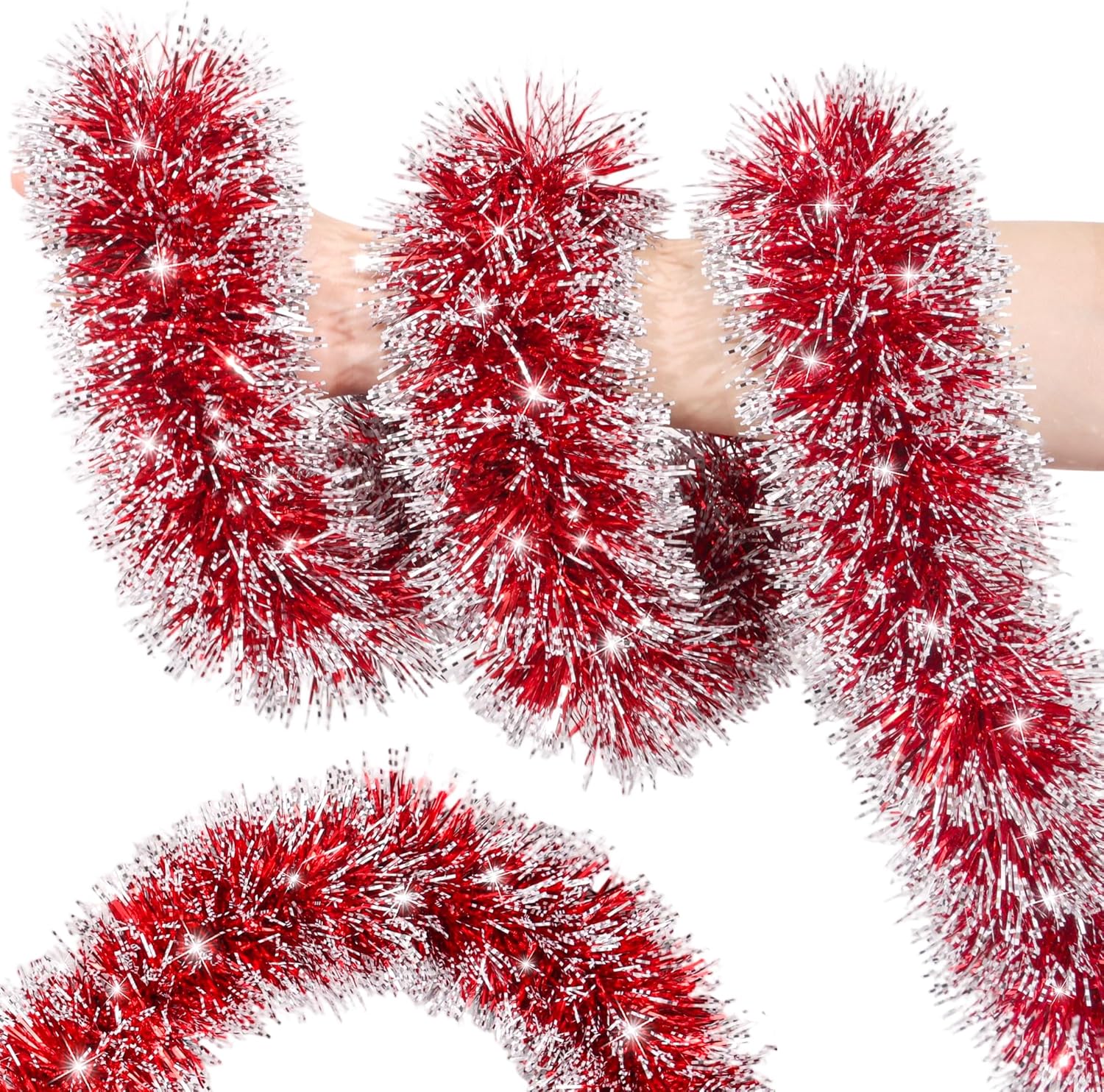 50FT Red Christmas Tinsel Garland Metallic Twist Shiny Christmas Tree Decorations, Xmas Holiday Hanging Garland for Home Mantle Stair Indoor Outdoor Holiday Decor Party Supplies – Red White 50FT Red Christmas Tinsel Garland Metallic Twist Shiny Christmas Tree Decorations, Xmas Holiday Hanging Garland for Home Mantle Stair Indoor Outdoor Holiday Decor Party Supplies – Red White