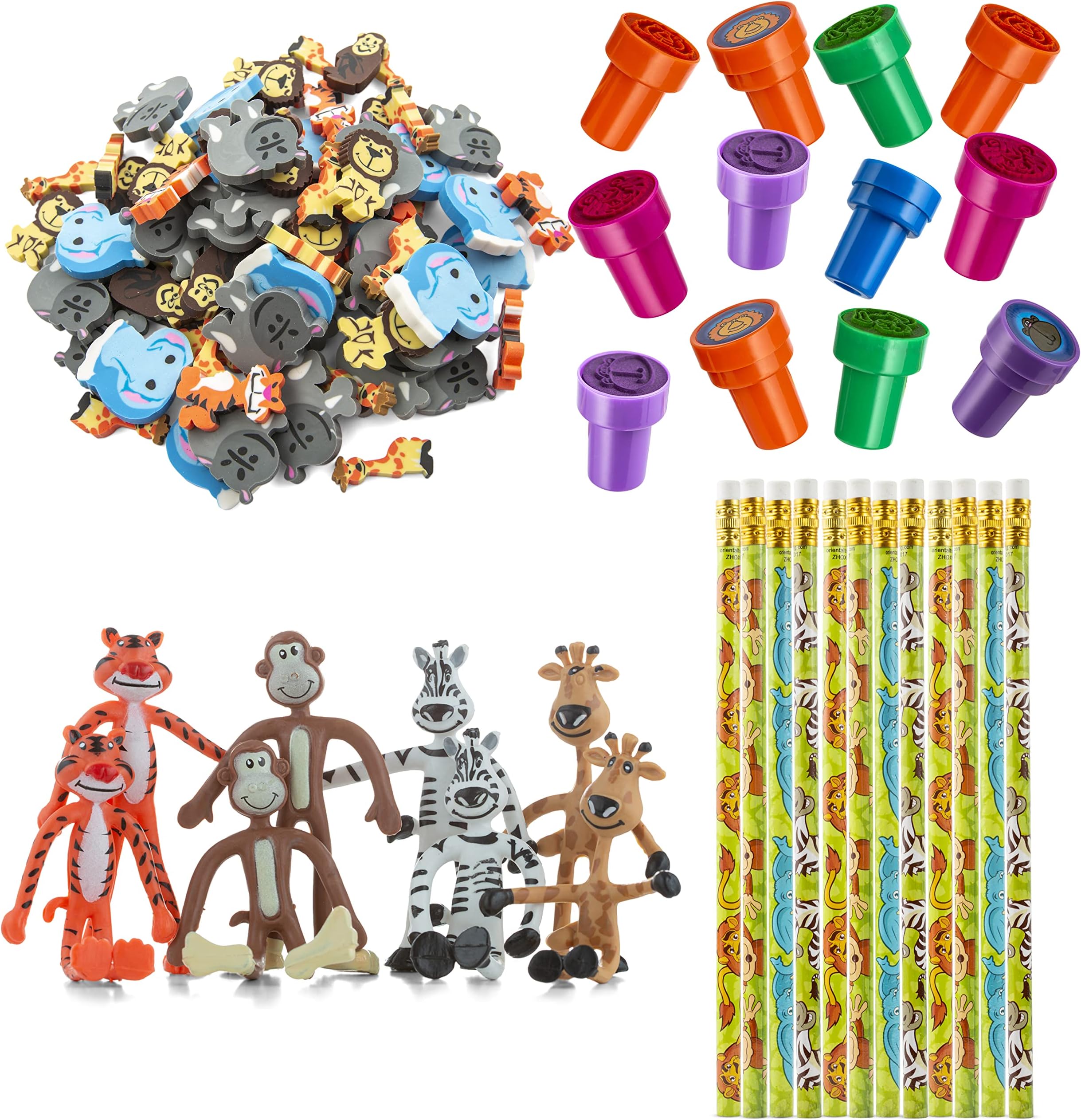 Favonir™ Zoo Stationery Party Favors 84 Gift Pack – 48 Erasers – 12 Animal Notepads – 12 Pencils – 12 Stickers - Kids Party Supplies Bulk Set - Ideal As Safari Party Favor Novelty Goody Bag Stuffer