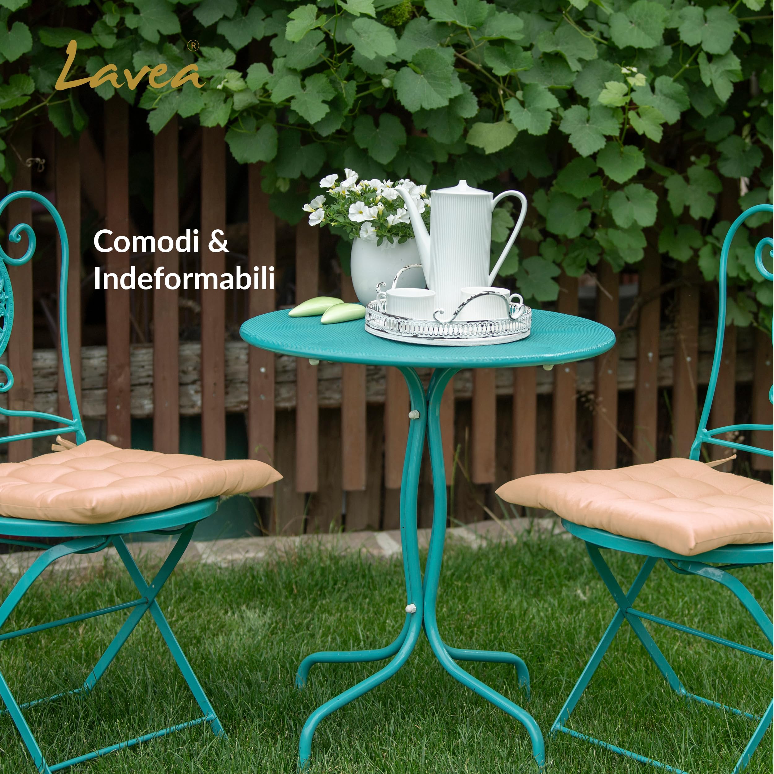 Lavea® Cuscini per Sedia 40x40 cm – Set 8 pz con laccetti – Interni/Esterni – Comodi e Lavabili, per Giardino, Cucina, Balcone e Terrazza - Sabbia