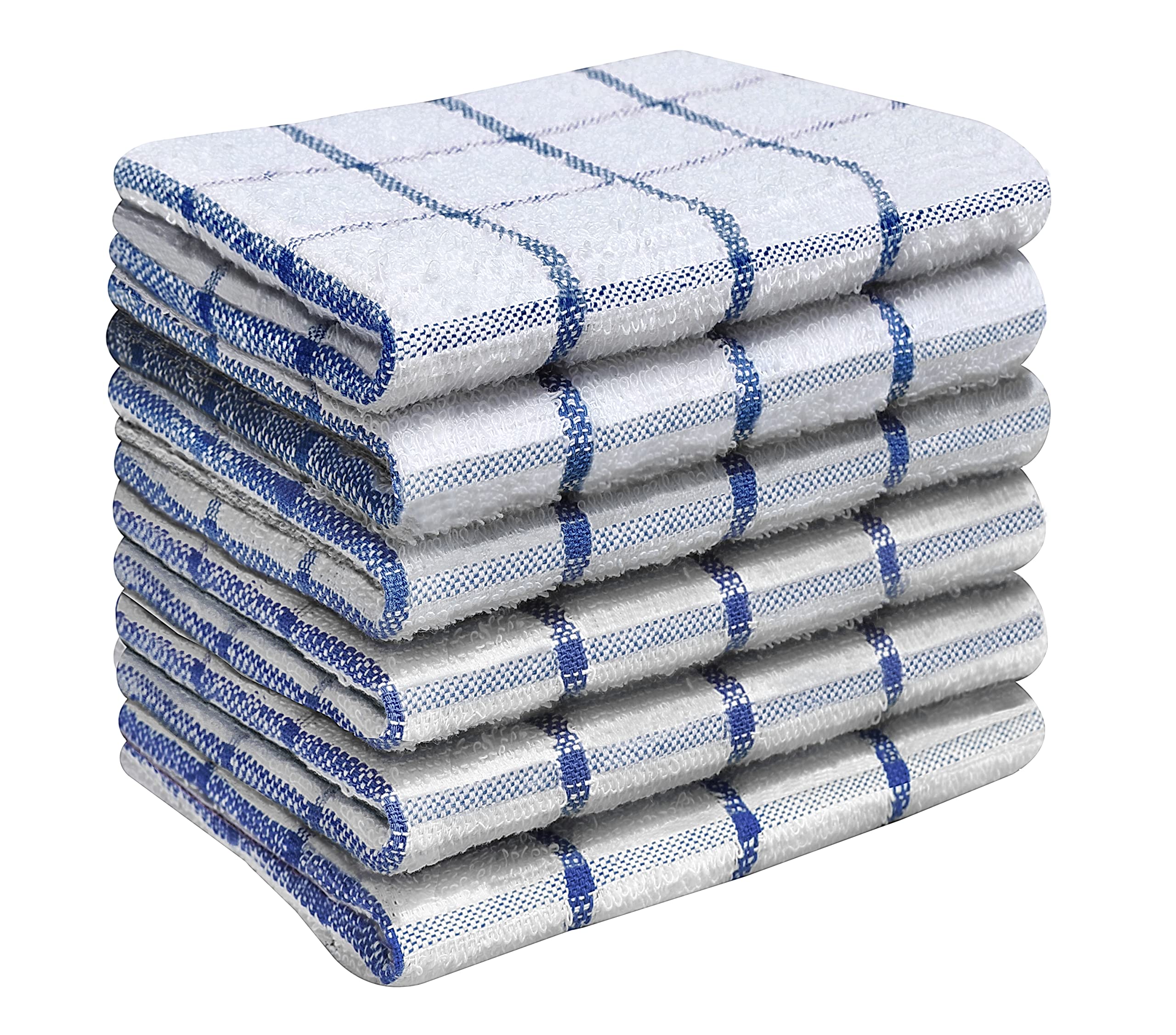 Quick Cleaning Supplies - 6 Kitchen Terry Tea Towel Set - Cotton – Reusable and Highly Absorbent Essential Dish Cloths - 39 x 65 cm - Tea Towels and Bar Towels (Blue, 6)
