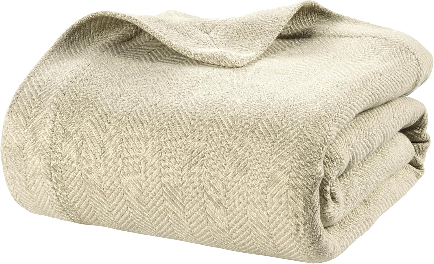 LANE LINEN Queen Size Blanket - 100% Cotton Bed Blanket for All Season Use Herringbone Weave (90"x90") - Soft, Cozy & Breathable - Perfect for Master or Guest Bedroom - Oeko-TEX Certified – Tan