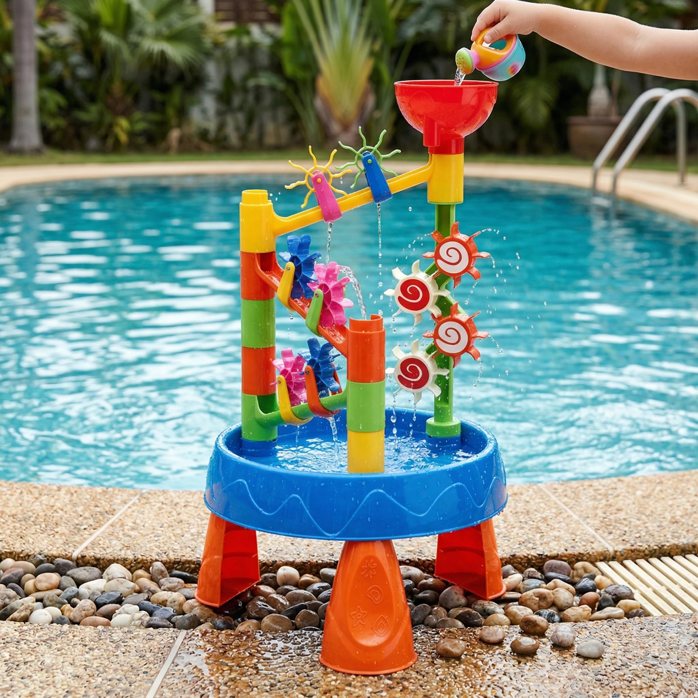 Baby-Wassertisch, Kinder-Wassertisch zum Spielen im Freien, Kleinkinder, 32-teiliges Sandspielzeug-Set mit Rad, Eimer, Schaufel für Kinder im Alter von 1–8 Jahren, Sommer, Strand, Hinterhof-Spielen