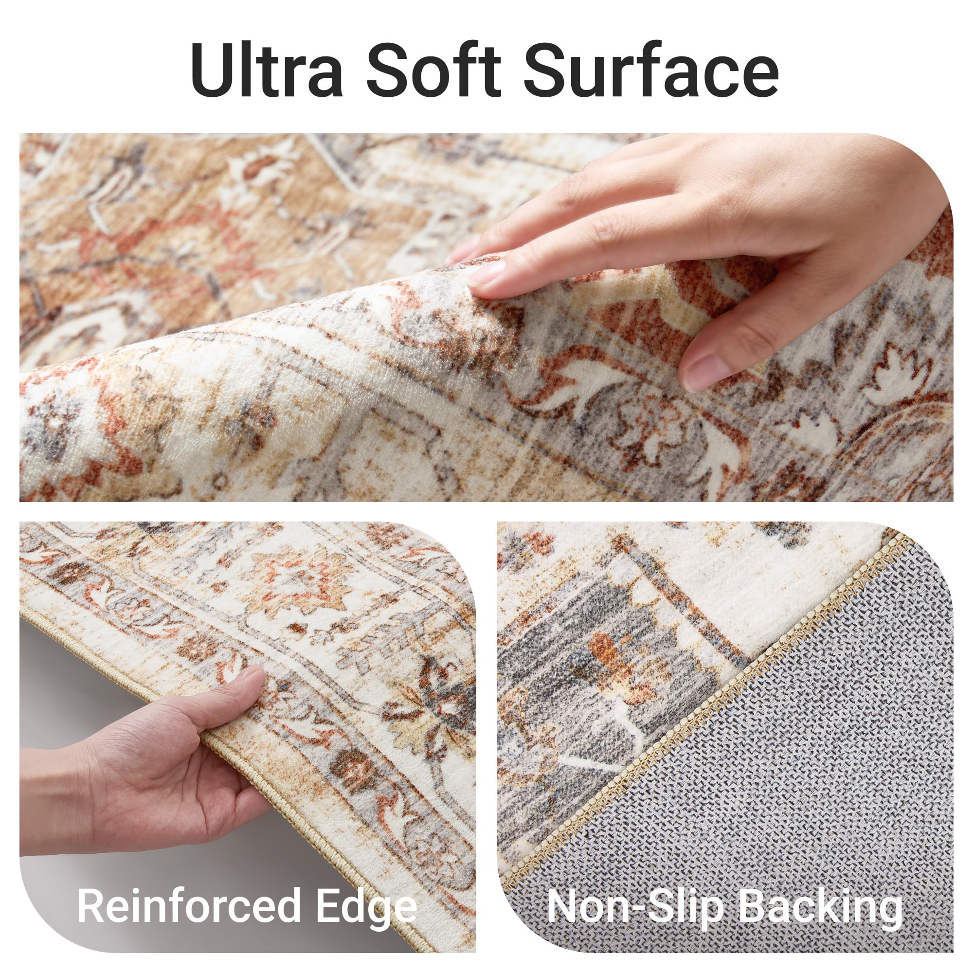 befbee Grand tapis doux lavable de 2,4 x 3 m pour salon, tapis résistant aux taches et antidérapant pour chambre à coucher (curcuma/gris, 2,4 x 3 m)