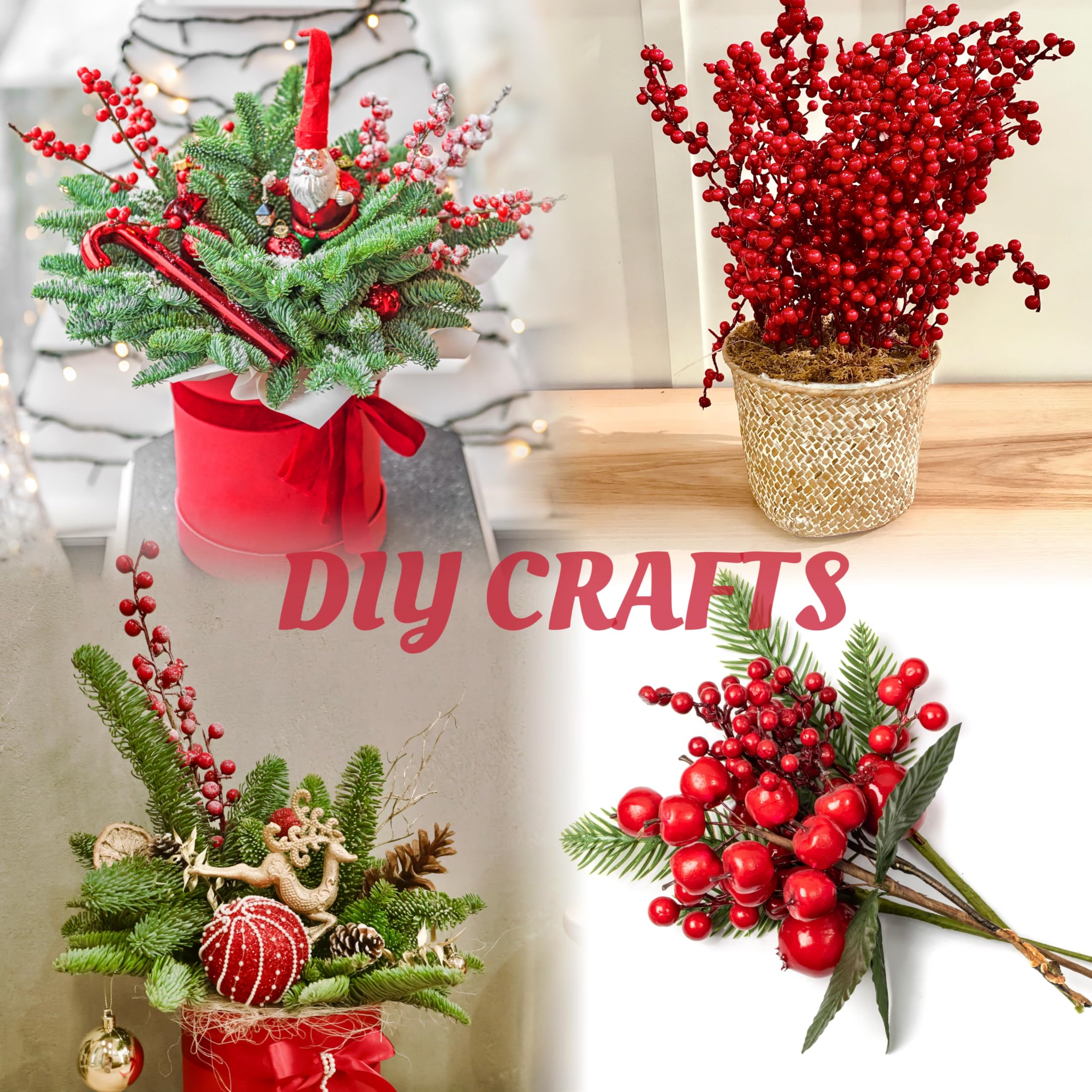 Sggvecsy Künstliche rote Beerenstiele, Weihnachtsbeeren, Stechpalmenbeerenzweige, 29,2 cm, künstliche Beerenspieße für Blumenarrangements, Weihnachtsbaum, Urlaub, Weihnachtsschmuck, Zuhause, DIY,