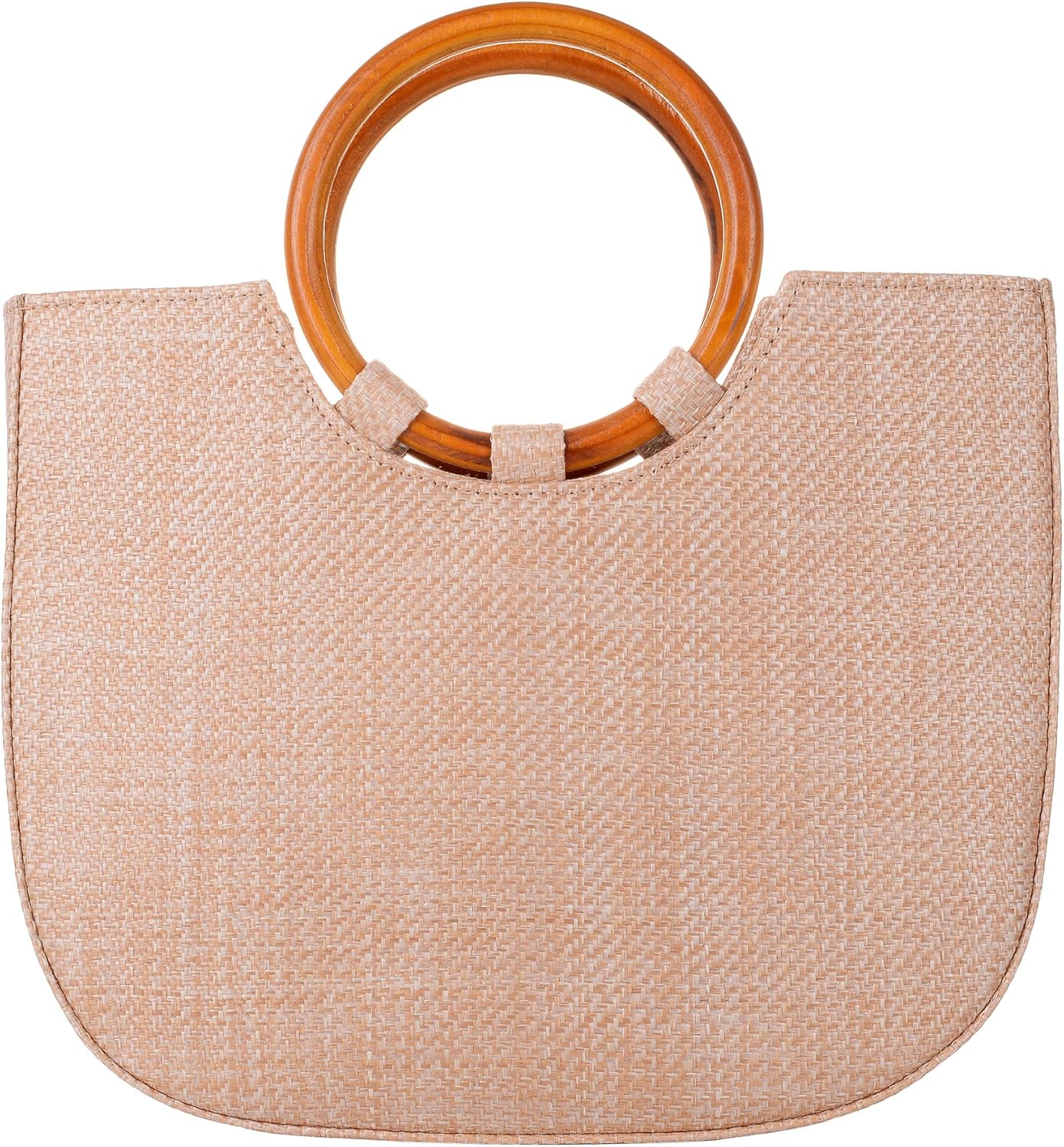 QZUnique Bolsa de paja tejida a mano para mujer, para verano, playa, bolso de mano retro de ratán, bolsa de viaje con asa superior redonda de madera