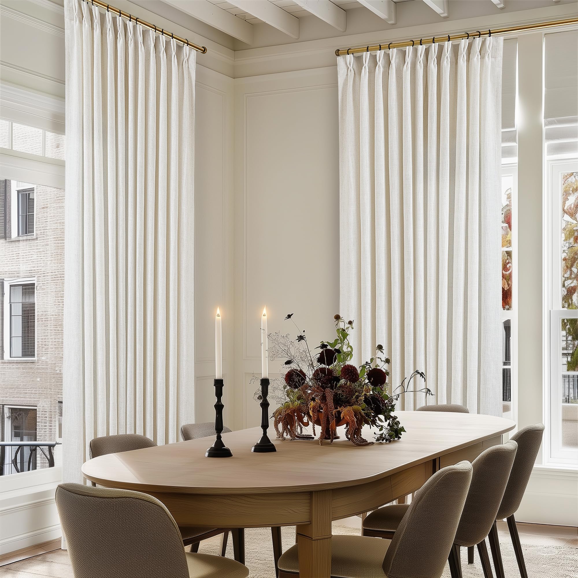 TWODRAPES 102 Inch Long Linen Curtains Extra Wide 70 Inch Width Natural