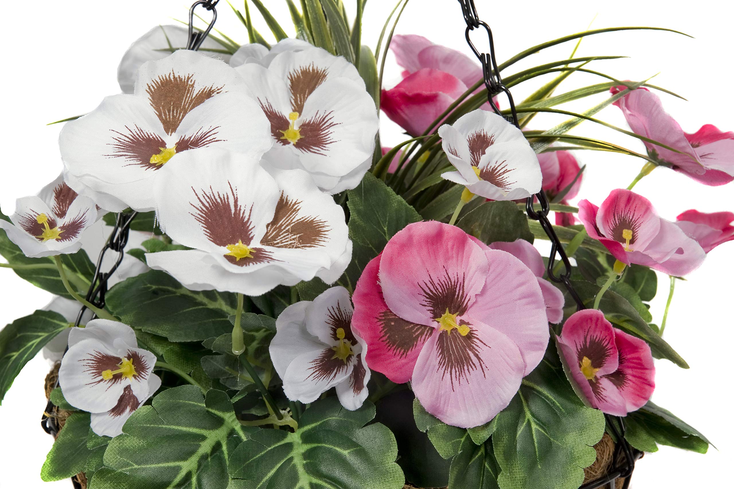 GreenBrokers Cestini Conici Appesi Con Fiori Artificiali Viola E Bianchi | Confezione Da 2 | 25 Cm Con Catene Metalliche | Perfetti Per Interni E Esterni - 2