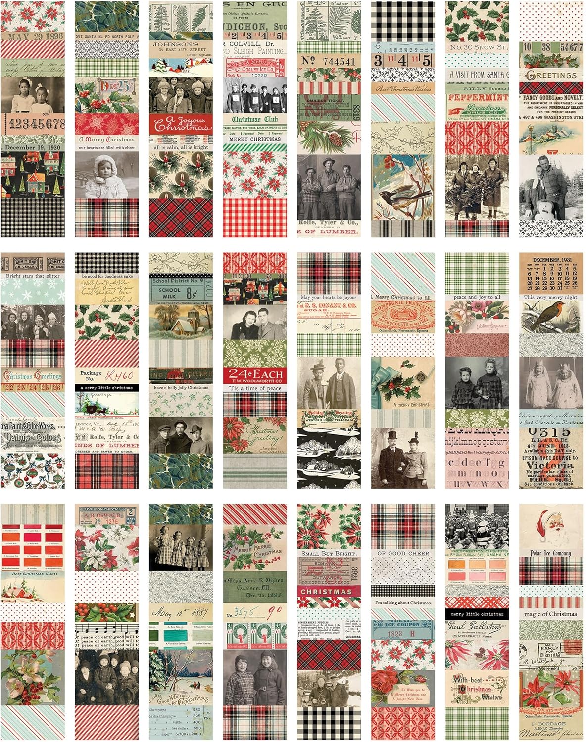 Tim Holtz Idea-ology Christmas Holiday 2024 Large Collage Strips, Collage Paper Sheets, 54 Pieces Total, Carnora Storage Pocket