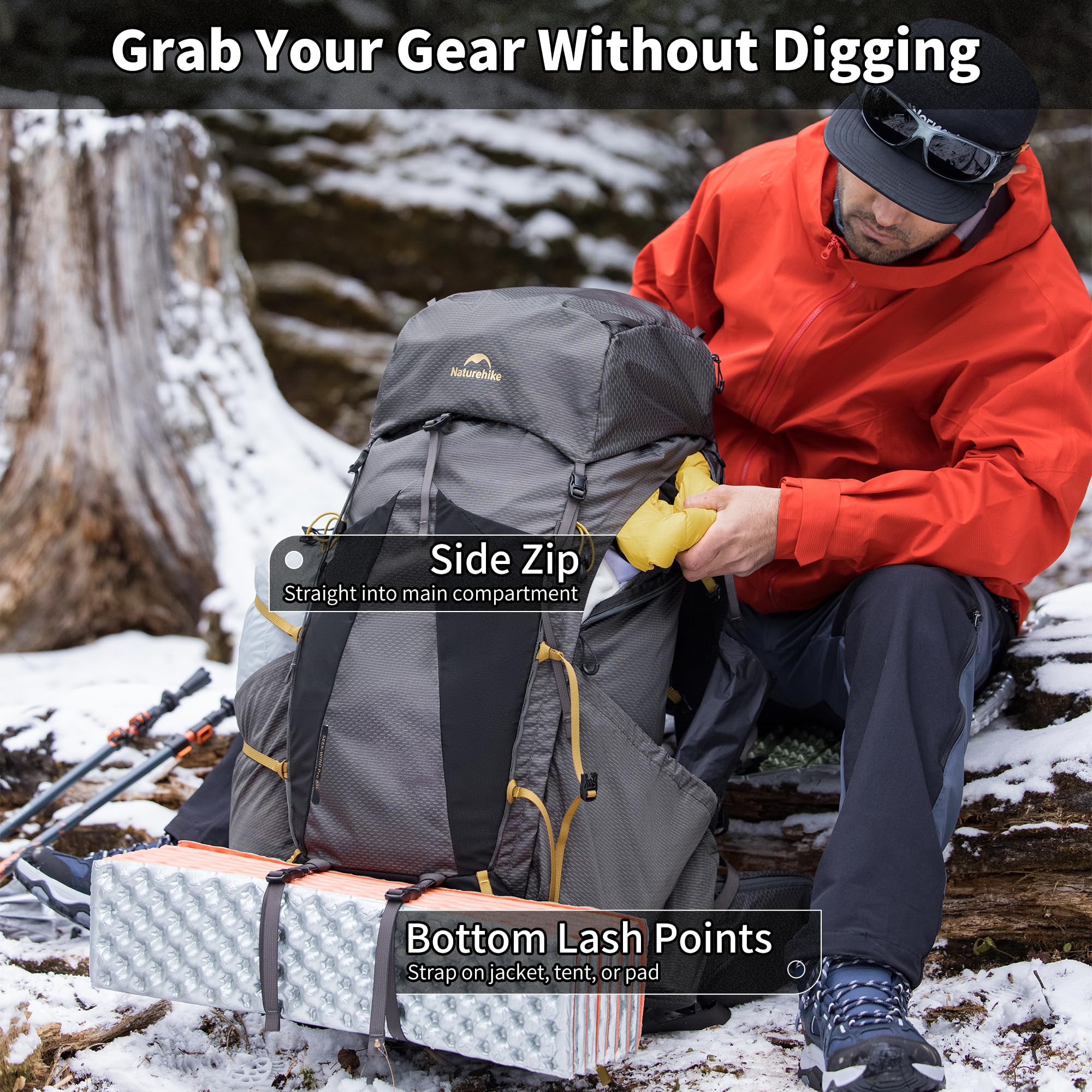 Naturehike Seek Wind plecak trekkingowy, 35 l/65 l, dla mężczyzn i kobiet, plecak turystyczny, wodoszczelny, plecak podróżny, plecak outdoorowy z pokrowcem przeciwdeszczowym, na kemping, do jazdy na