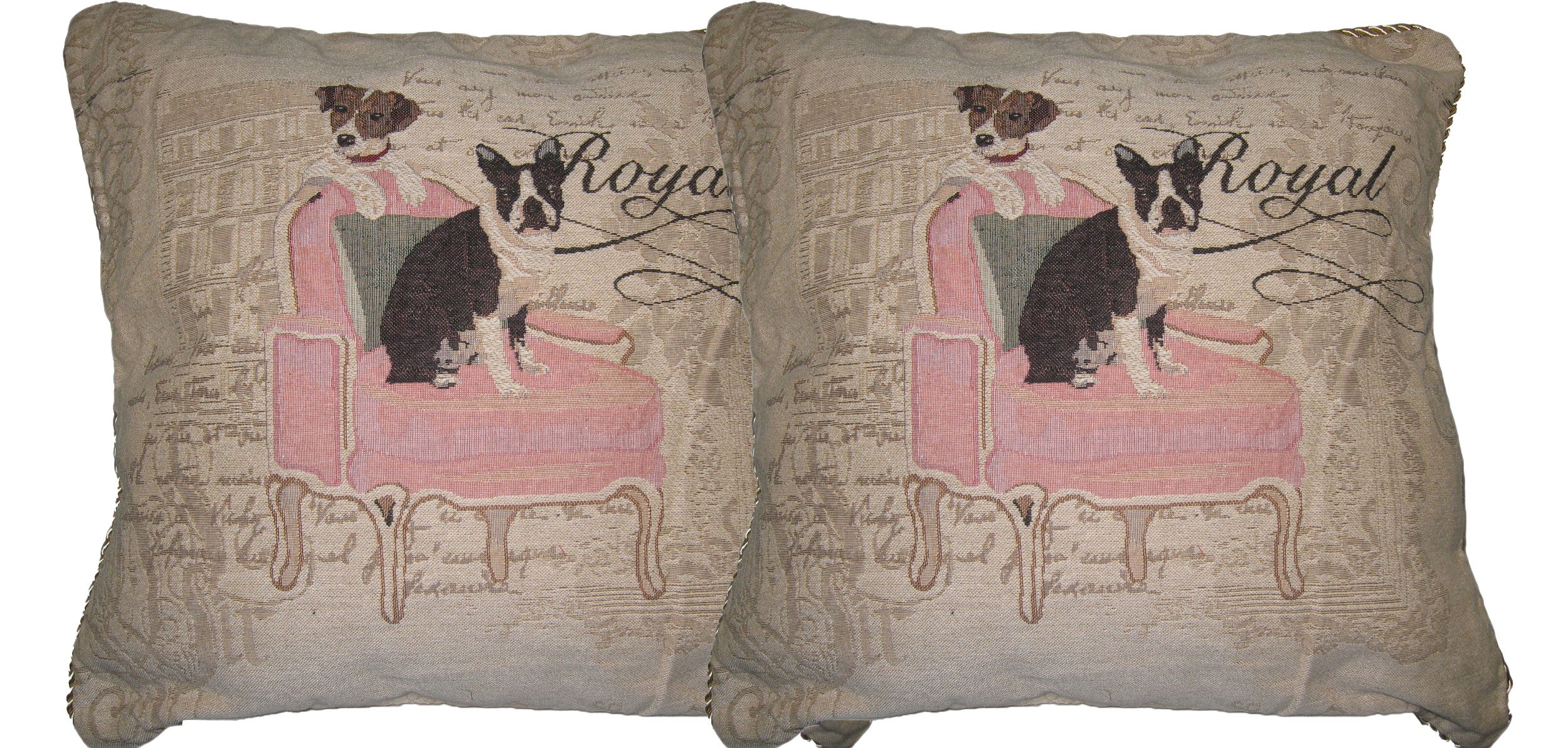 DaDa Bedding CC-12690 Royal Dog Woven Cushion Cover, 18 by 18-Inch, Set of 2