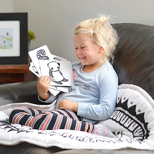 Miniatura 8 de Wee Gallery Tarjetas de arte en blanco y negro para bebés, tarjetas educativas de animales de alto contraste, estimulación visual del bebé,