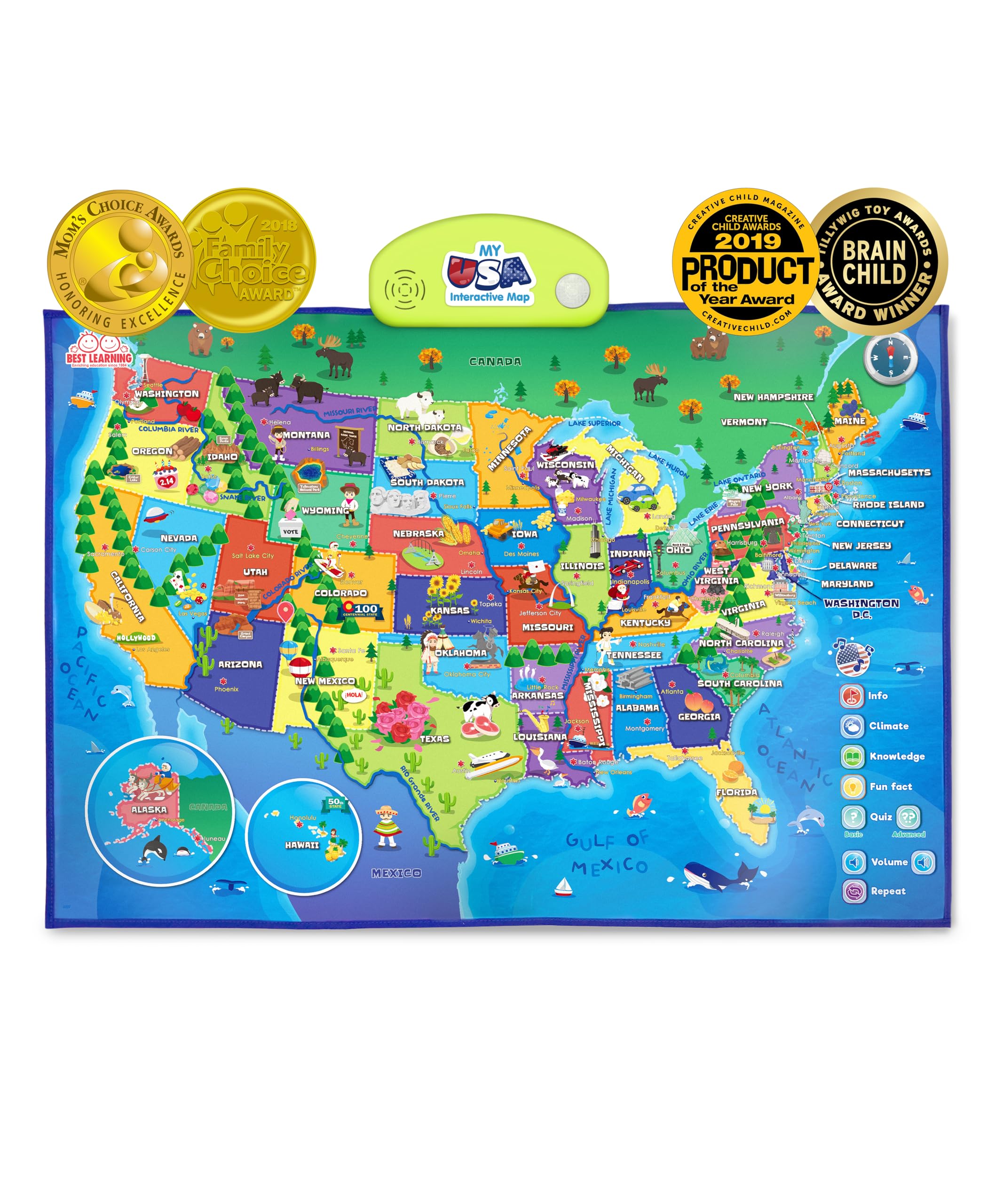 BEST LEARNING i-Poster My USA – Interactive Talking United States Map for Kids Ages 5-12 to Learn States, Capitals & Fun Facts