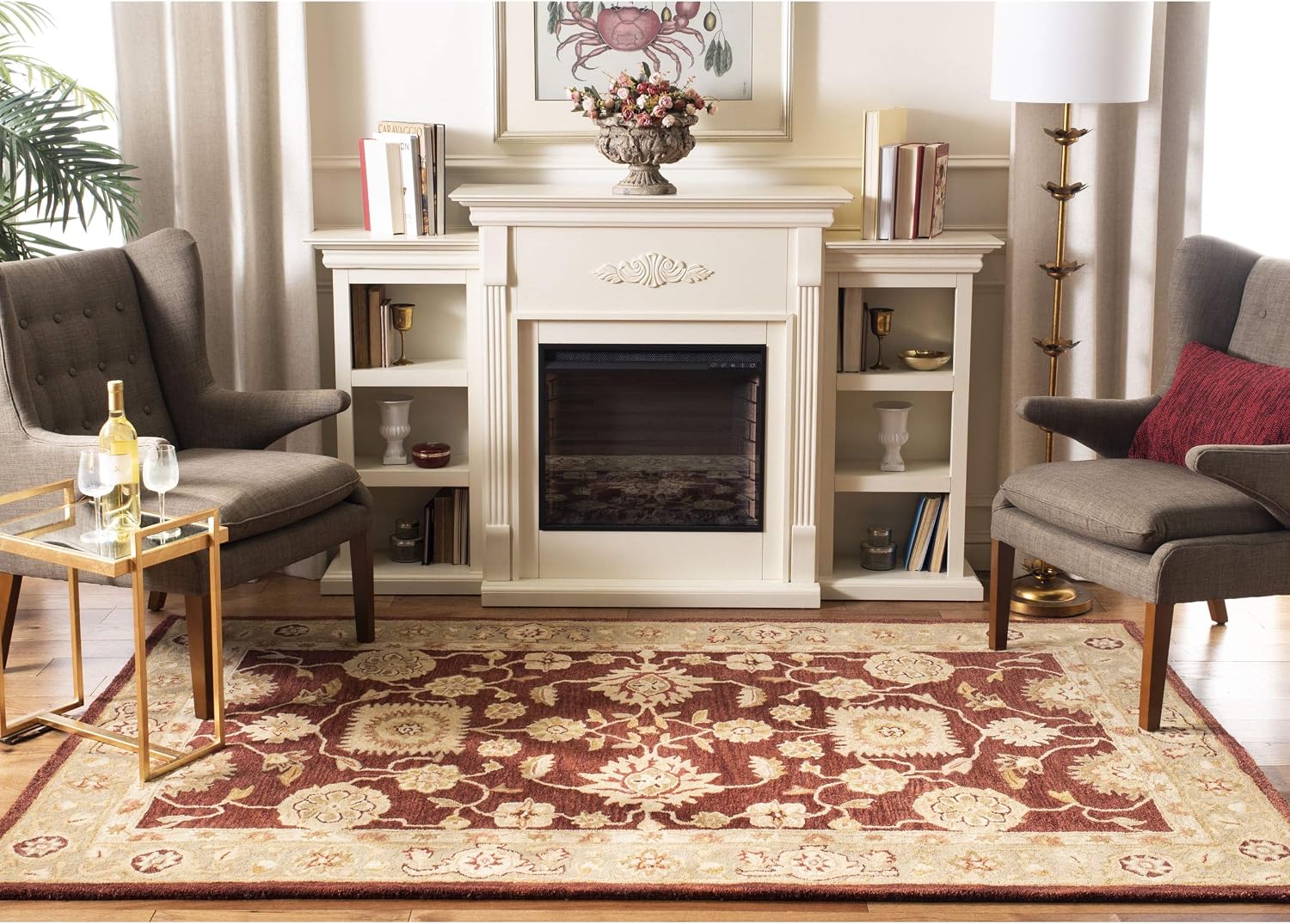 SAFAVIEH Anatolia Collection Area Rug - 5' x 8', Red & Sage, Handmade Traditional Oriental Wool, Ideal for High Traffic Areas in Living Room, Bedroom (AN556F)