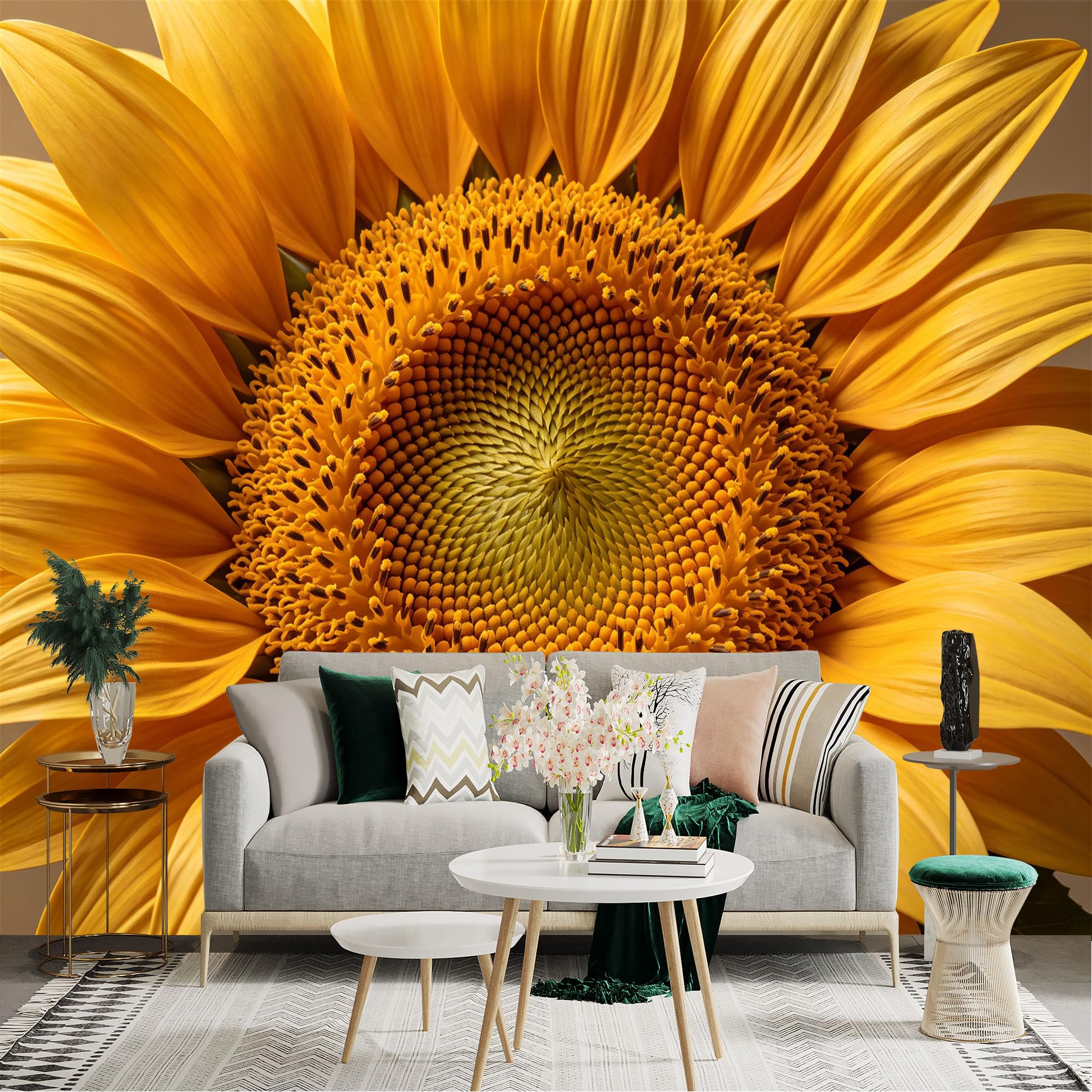 Lnzczhyre Dbh260521651 Custom Size Wall Sticker Mural， Macro Golden Sunflower Petals， Botanical Floral Texture， Closeup Nature Photography， For Wall Decoration， Peelandstick Wall Decals.