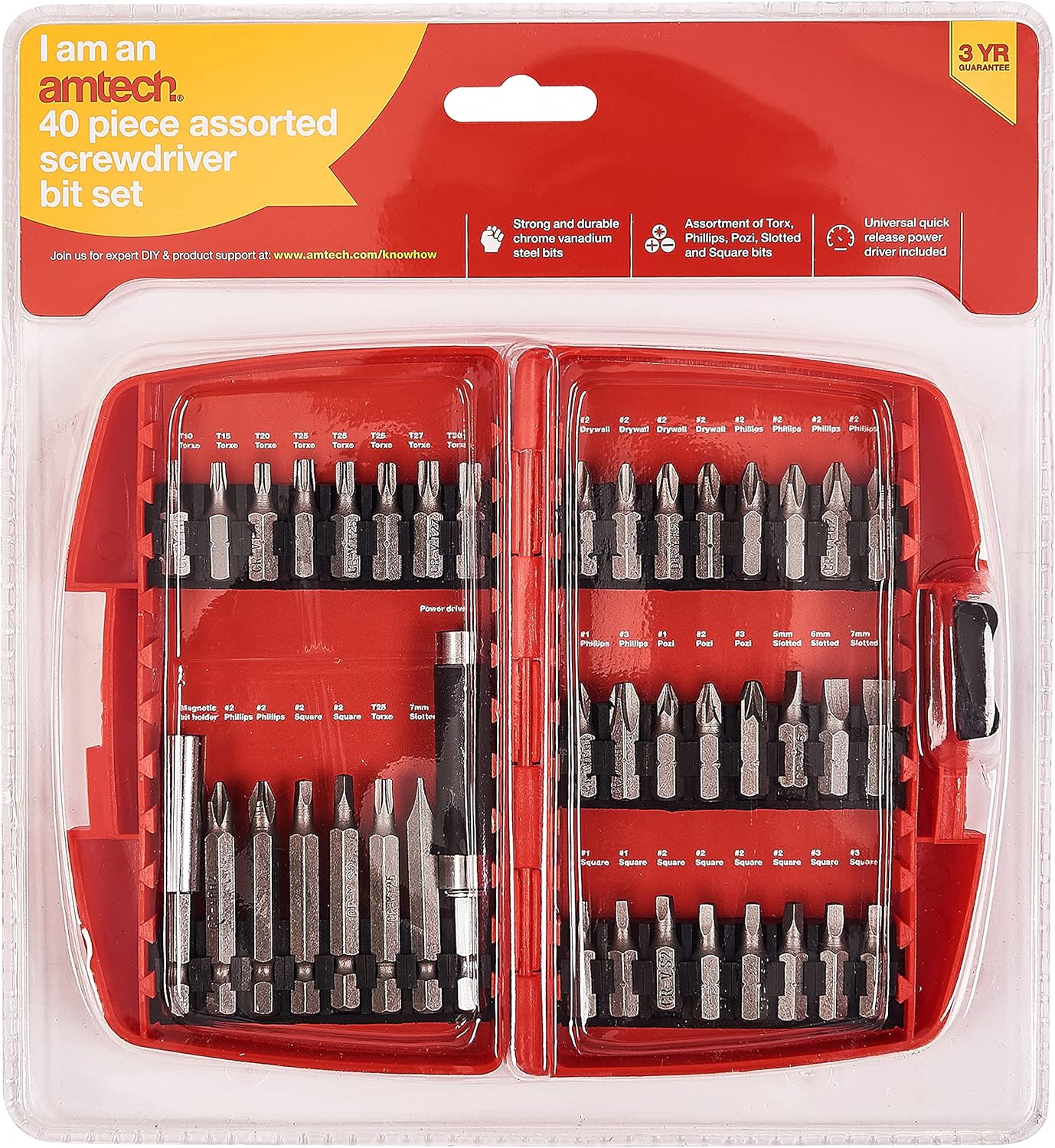Amtech L1235 CRV Screwdriver Bit Set, 40-Piece