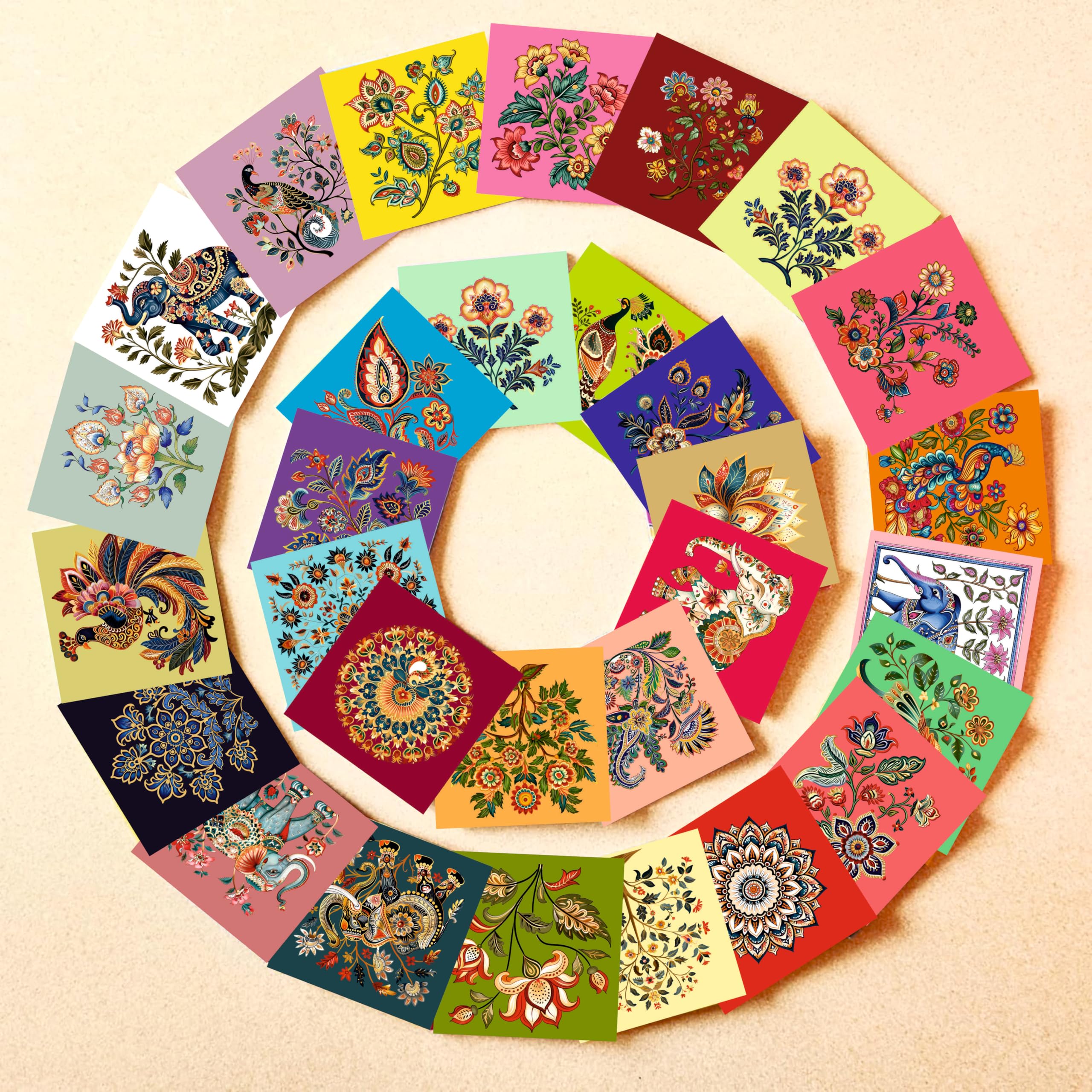 SVM CRAFT® note cards1, 30 Pcs 6.5 cm x 6.5 cm Handmade Gift Tags in Mandala Paisley and Kalmkari Designs, gift tags, mini cards-image-34