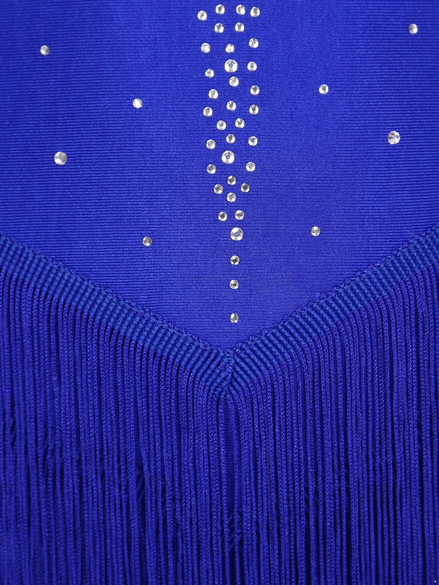 renvena Donna Abito da Ballo Latino Americano con Nappa Frange Body da Pattinaggio Artistico + Guanti Lunghi Leotards Danza Classica Costume Danza del Ventre