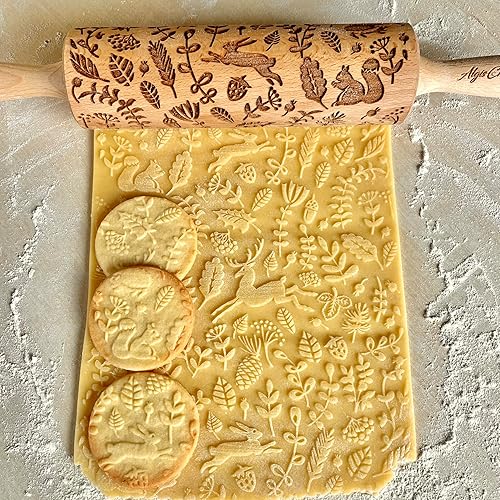 Miniatura 7 de FOLK Embossed Rolling Pin. Wooden Embossing Rolling Pin With Folksy Flowers for Pottery and Cookies by Algis Crafts