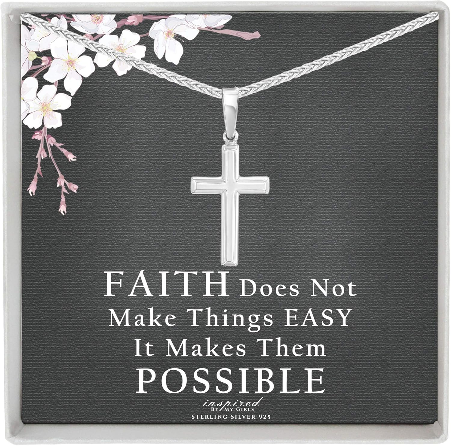 Womens Solid Sterling Silver Cross Necklace and Adjustable Chain - Ready To Give Gift In Box