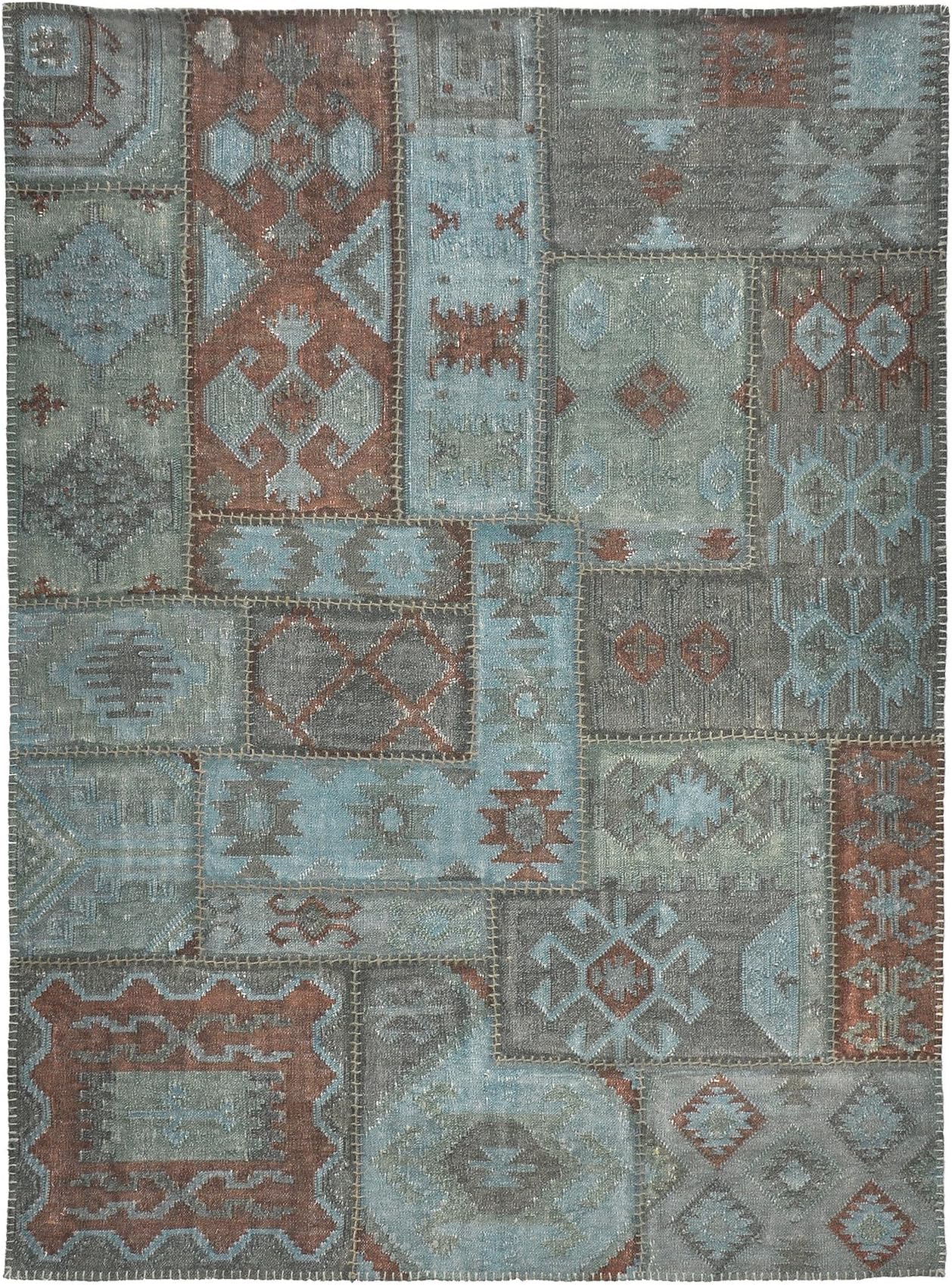 Verde Collection MYA Patchwork Stone Washed Kilim Rug, 4 by 6-Feet, Lagoon Wool