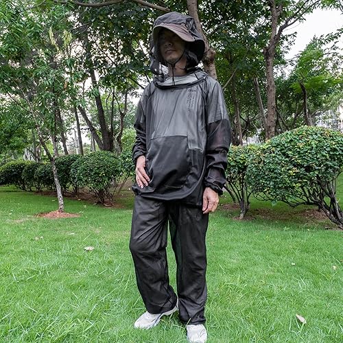 Miniatura 5 de Tongcamo Traje de red para mosquitera, traje de malla de caza de camuflaje, ropa de red para insectos con capucha para protección al aire libre, no