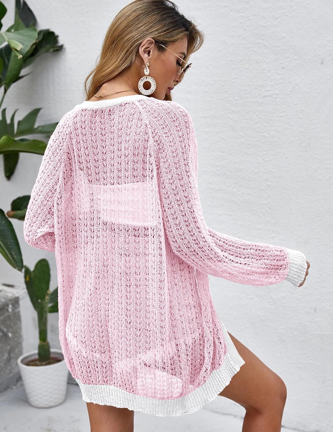 Women Crochet Lightweight Cardigan Cover Up Open Front Long Sleeve Summer Cardigans - Image 4
