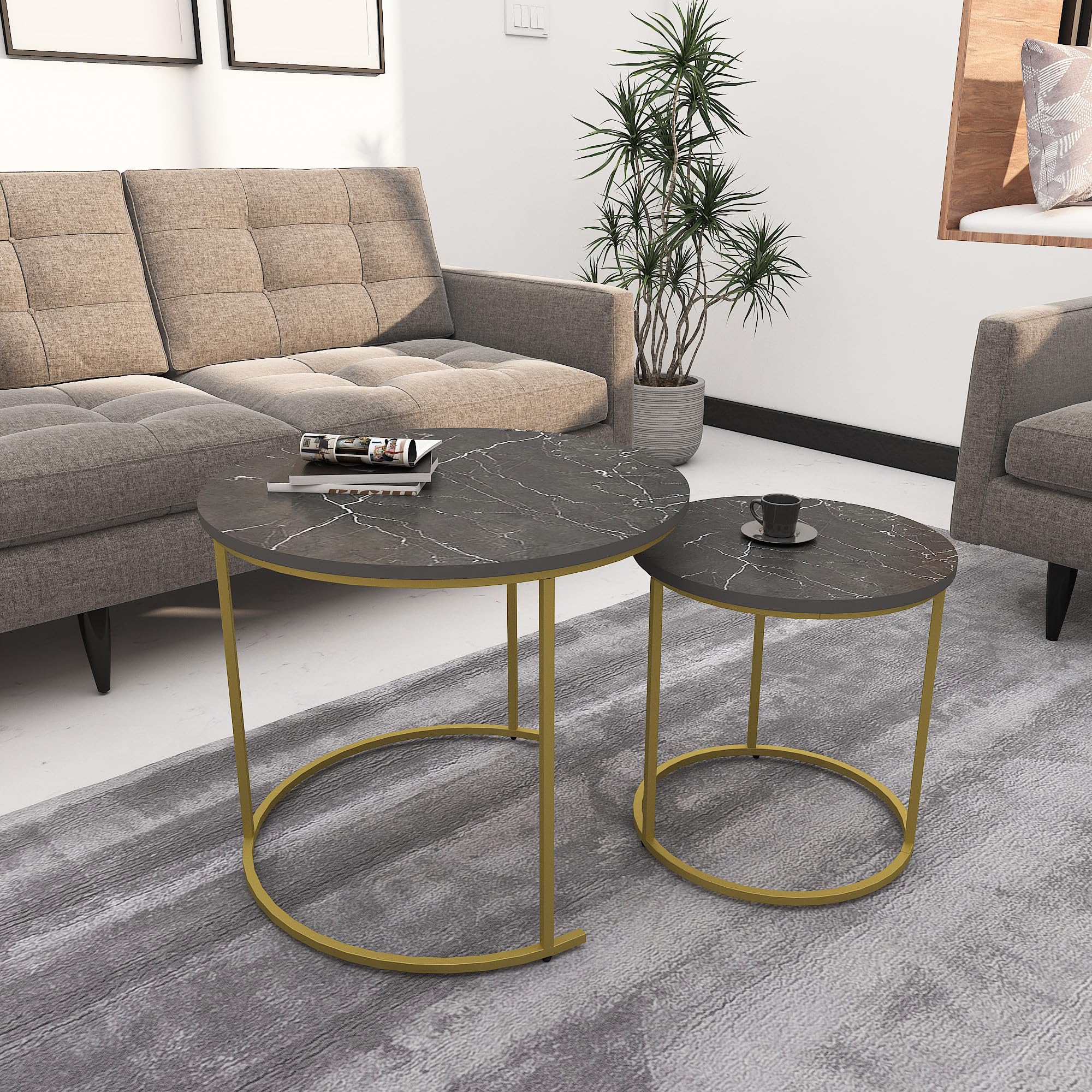Coffee Table (Grey Marble Finish Top with Golden Legs)