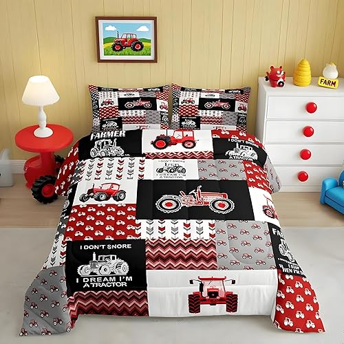 Feelyou Cartoon Tractor Comforter Set Farm Tractor Down Duvet for Kids Boys Todd
