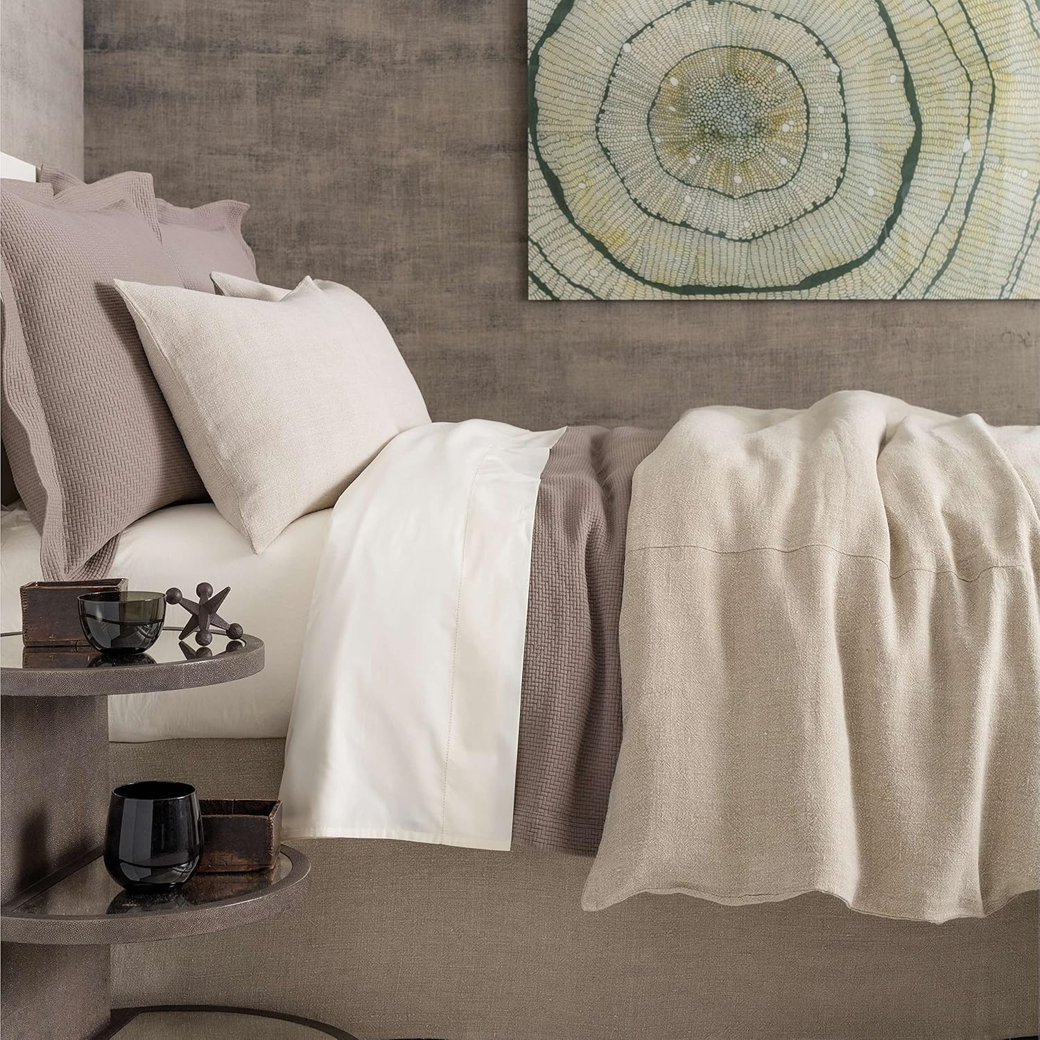 Pine Cone Hill Stone Washed Linen Natural Duvet Cover, Full/Queen Size, Neutral Solid Pattern