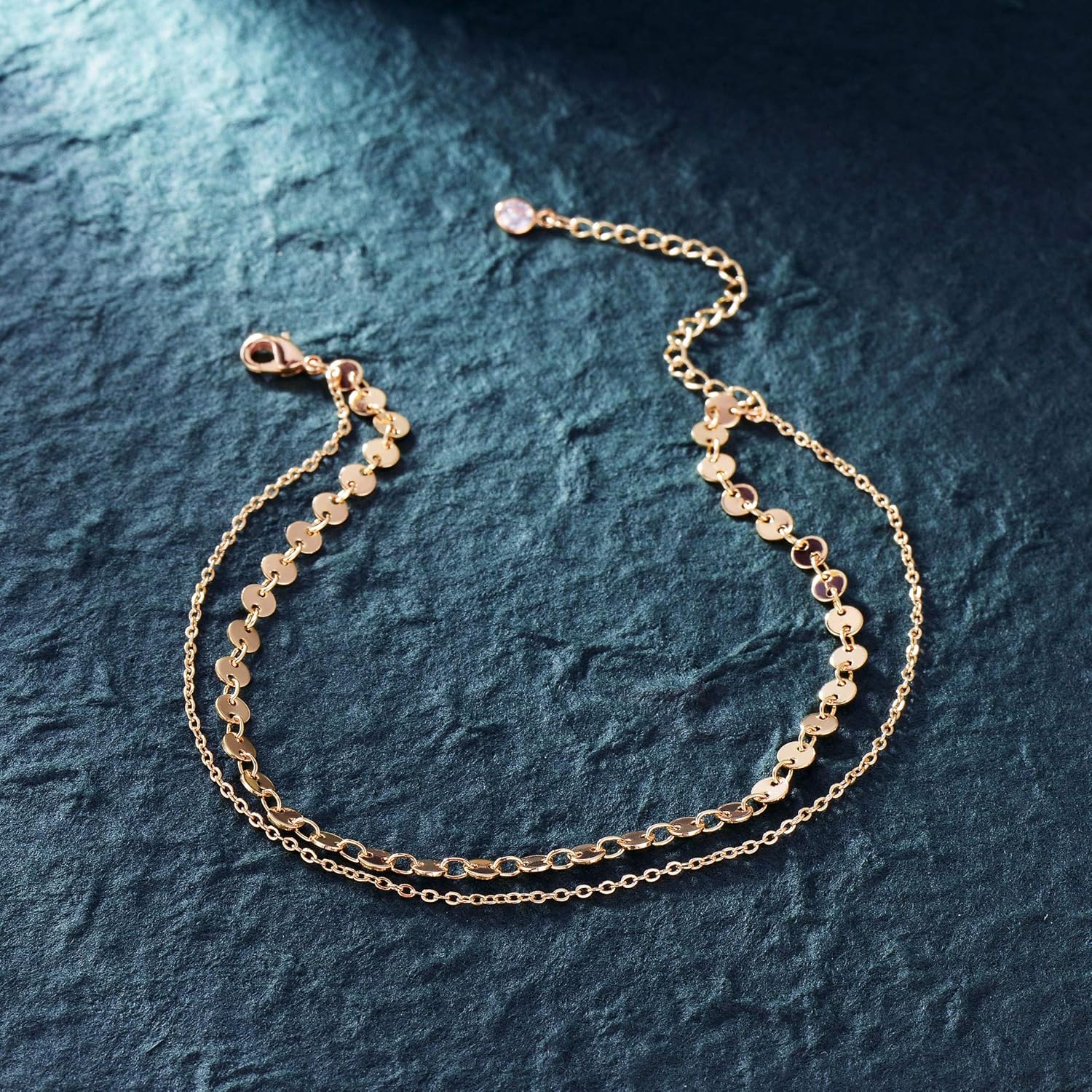 Dremmy Studios Simple Gold Chain Anklet,14k Gold/Silver Plated Dainty Disc Evil Eye Summer Beach Ankle Bracelet Jewelry for Women - Image 6